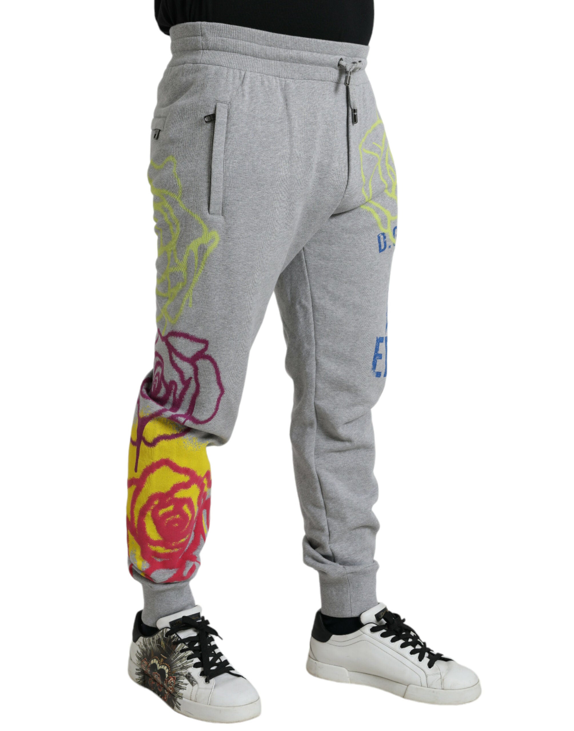 Dolce & Gabbana Gray Cotton Graffiti Sweatpants Jogger Pants -   -  Dolce & Gabbana.
