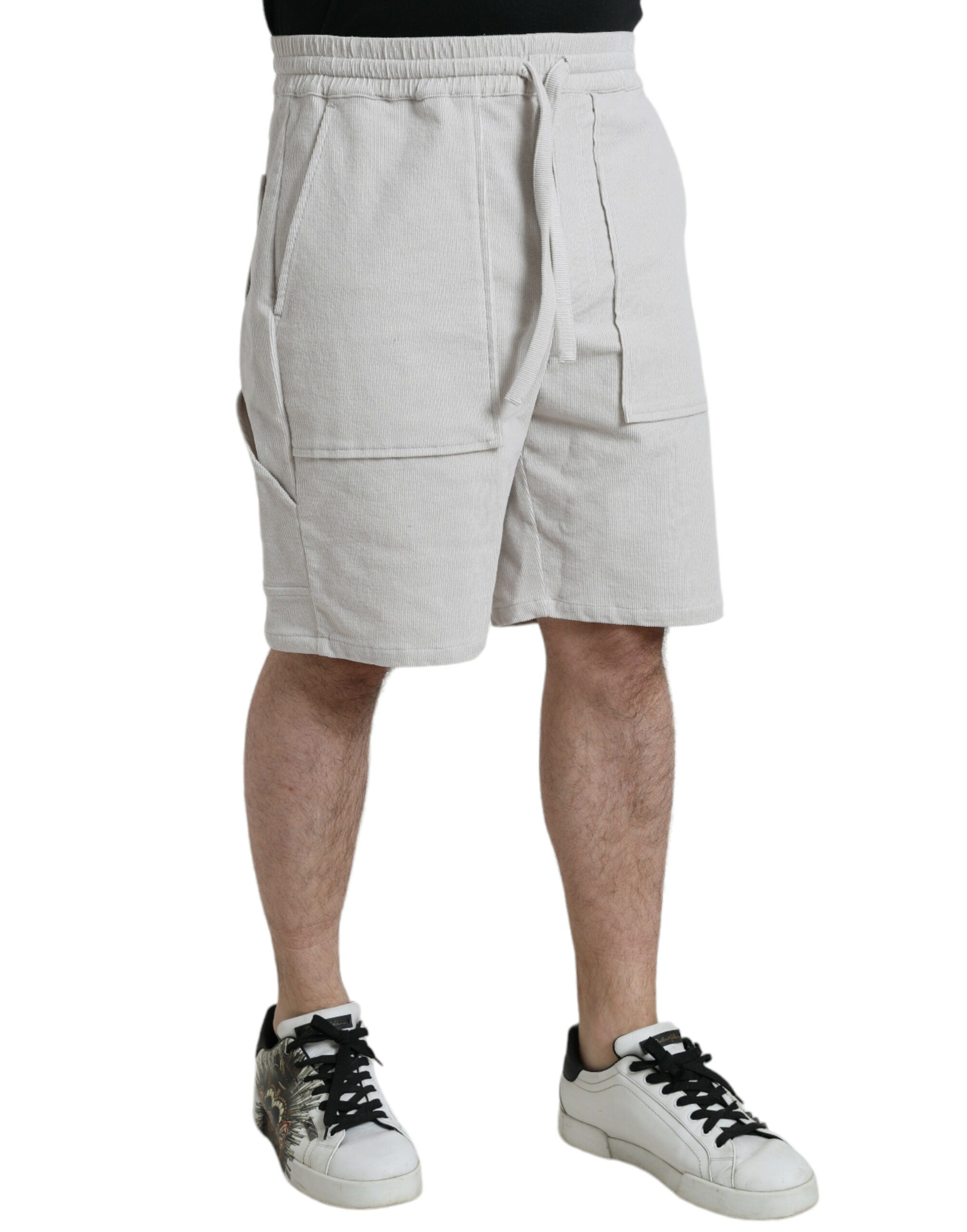 Dolce & Gabbana Beige Cotton Corduroy Logo Bermuda Shorts -   -  Dolce & Gabbana.