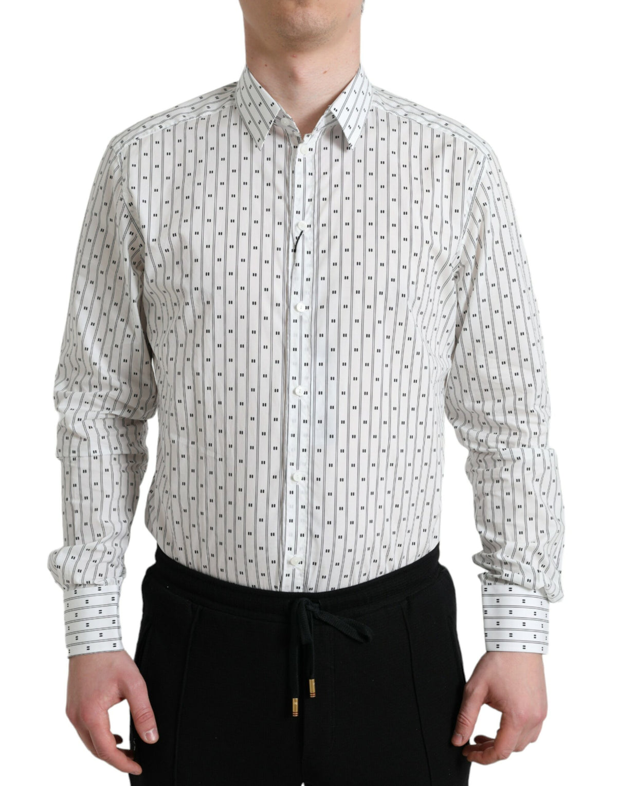 Dolce & Gabbana White Patterned Men GOLD Formal Dress Shirt -   -  Dolce & Gabbana.