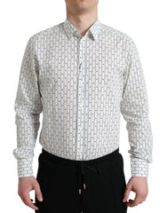 Dolce & Gabbana White Patterned Men GOLD Formal Dress Shirt -   -  Dolce & Gabbana.