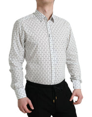 Dolce & Gabbana White Patterned Men GOLD Formal Dress Shirt -   -  Dolce & Gabbana.
