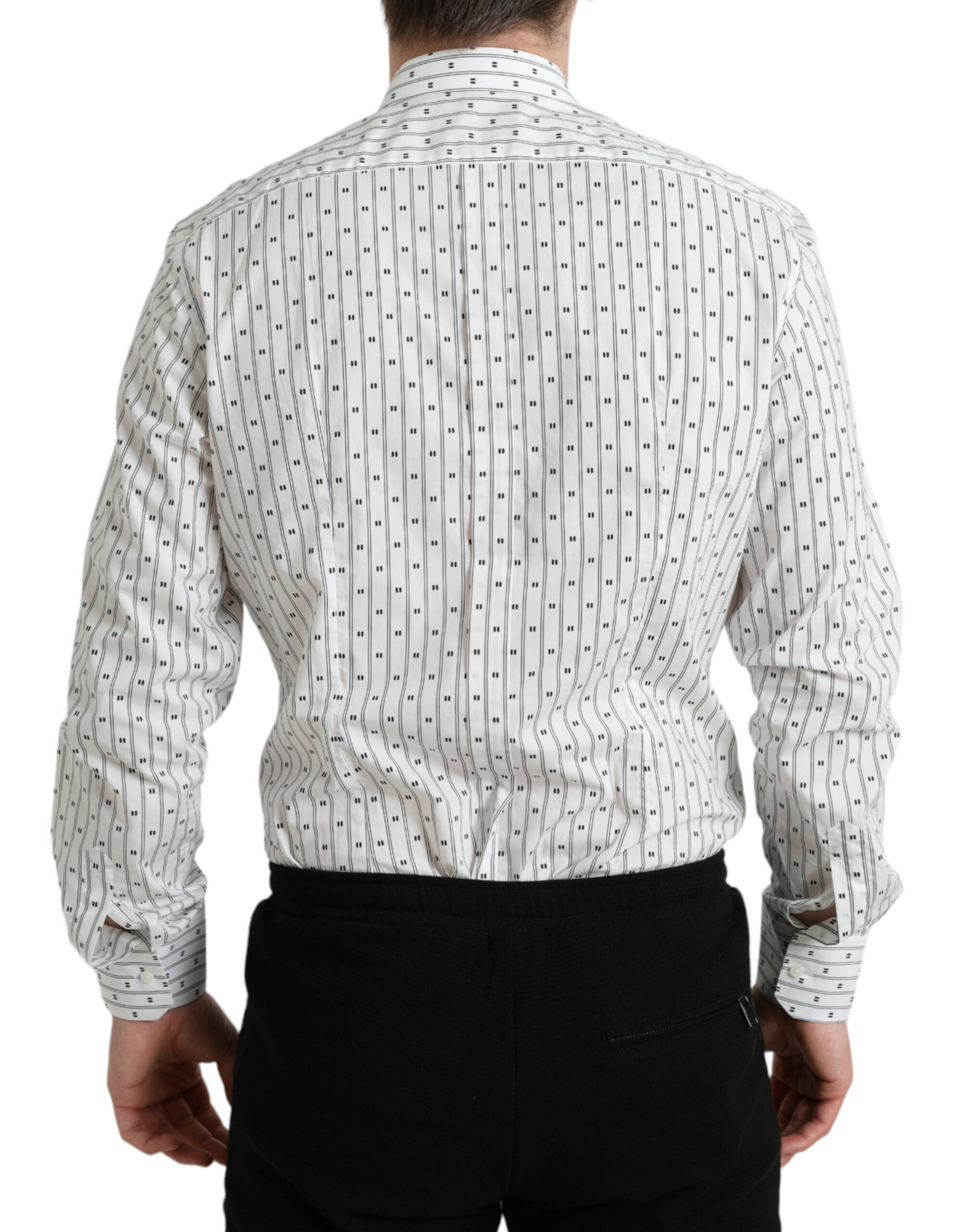 Dolce & Gabbana White Patterned Men GOLD Formal Dress Shirt -   -  Dolce & Gabbana.