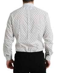 Dolce & Gabbana White Patterned Men GOLD Formal Dress Shirt -   -  Dolce & Gabbana.