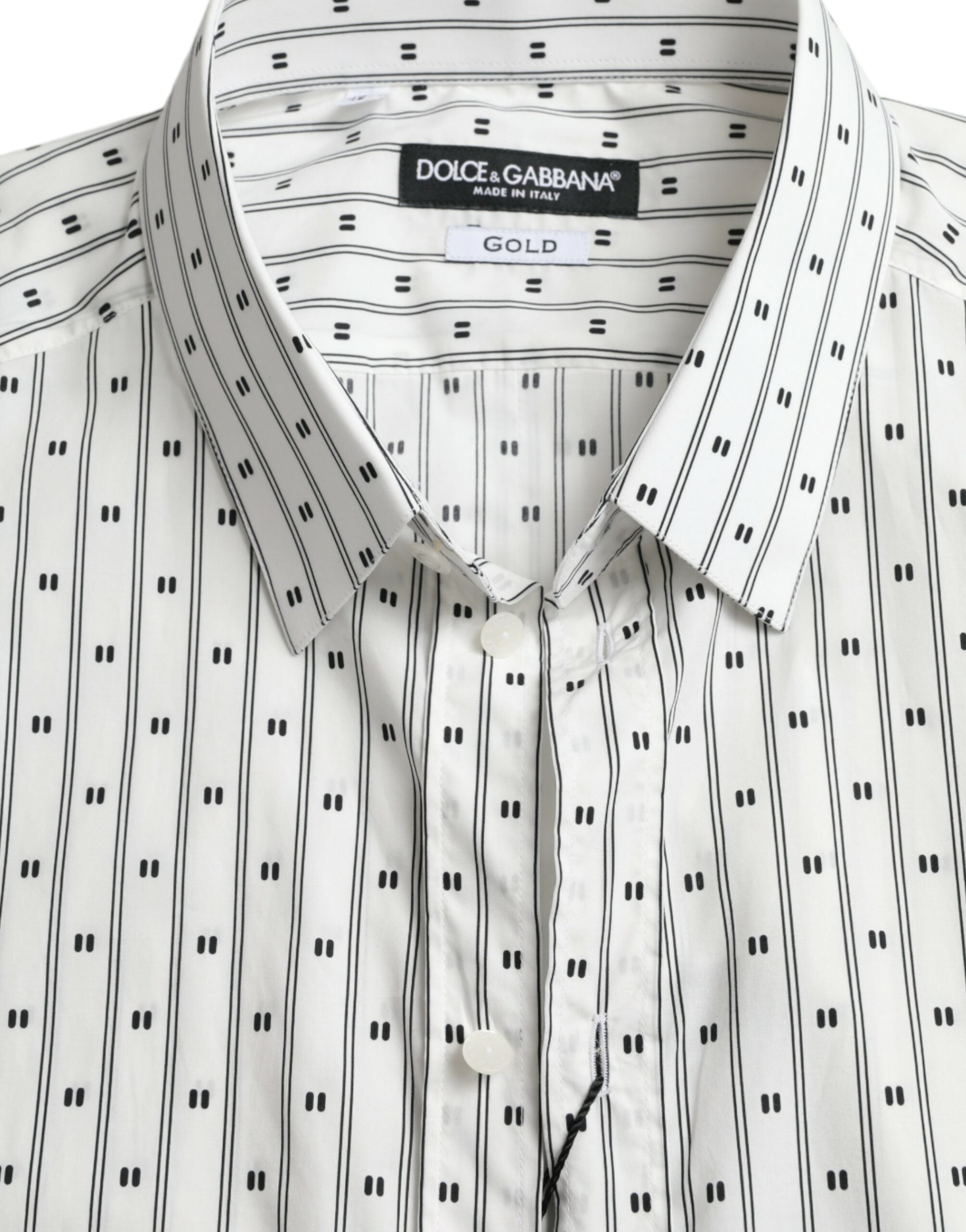 Dolce & Gabbana White Patterned Men GOLD Formal Dress Shirt -   -  Dolce & Gabbana.