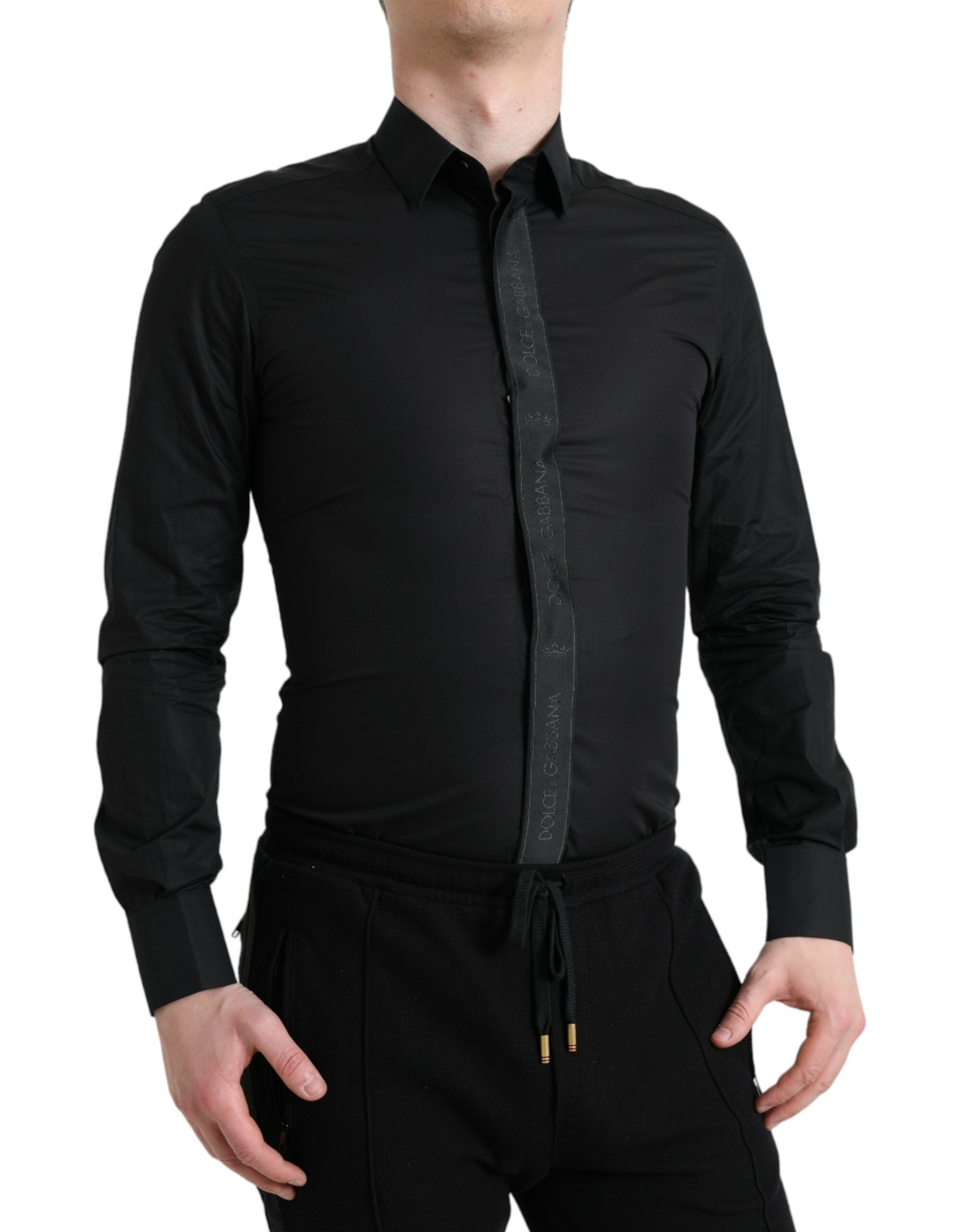 Dolce & Gabbana Black Cotton Logo Formal GOLD Dress Shirt -   -  Dolce & Gabbana.