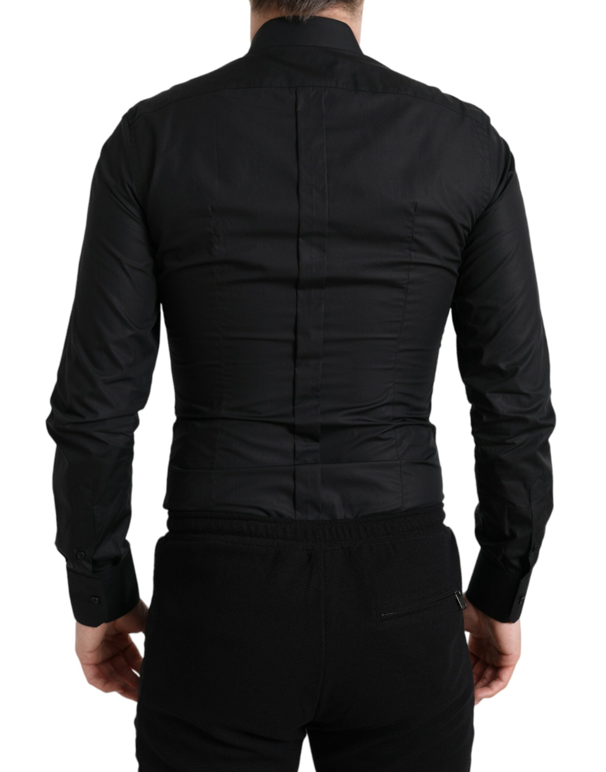 Dolce & Gabbana Black Cotton Logo Formal GOLD Dress Shirt -   -  Dolce & Gabbana.