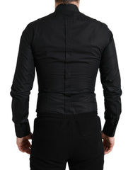 Dolce & Gabbana Black Cotton Logo Formal GOLD Dress Shirt -   -  Dolce & Gabbana.