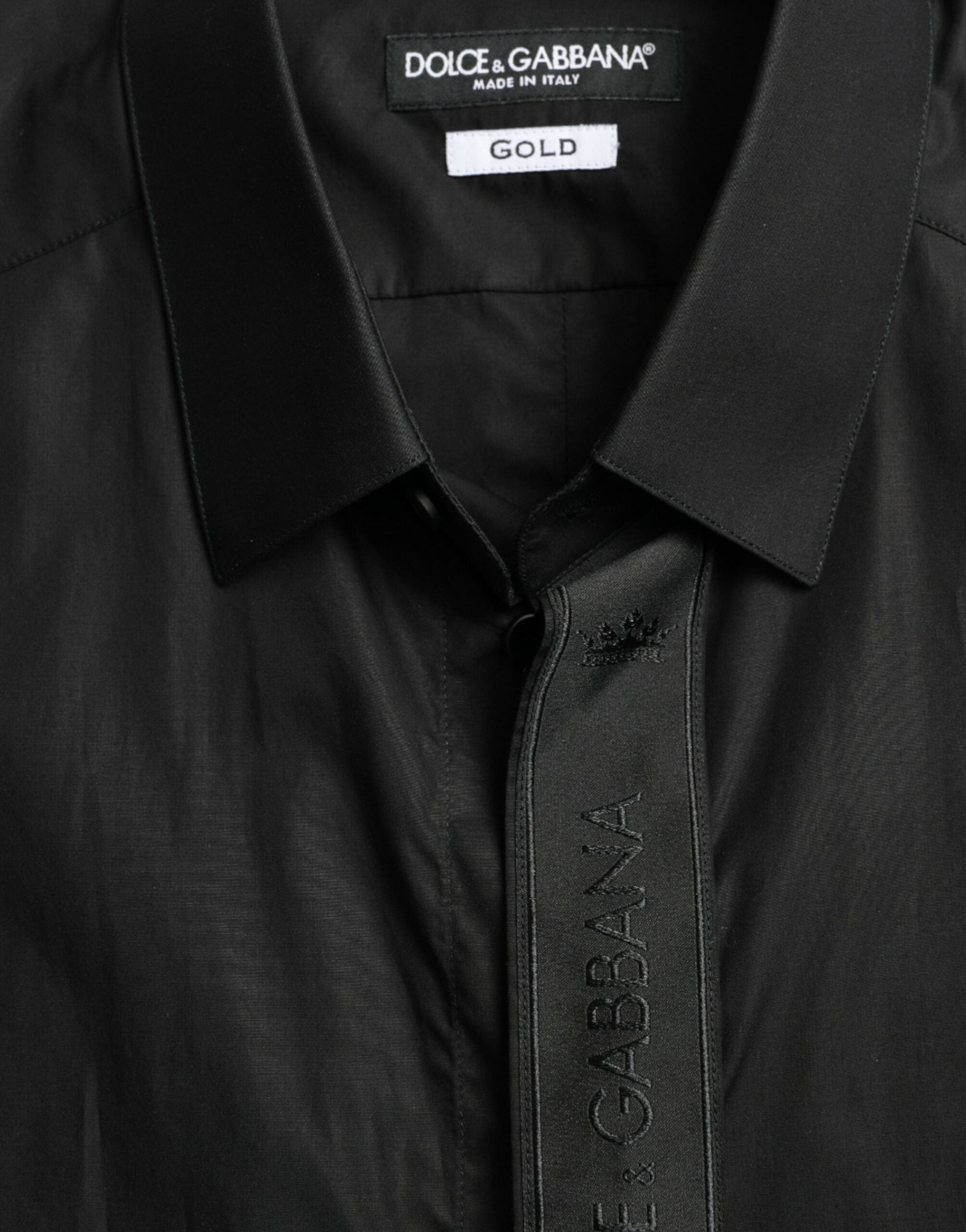 Dolce & Gabbana Black Cotton Logo Formal GOLD Dress Shirt -   -  Dolce & Gabbana.