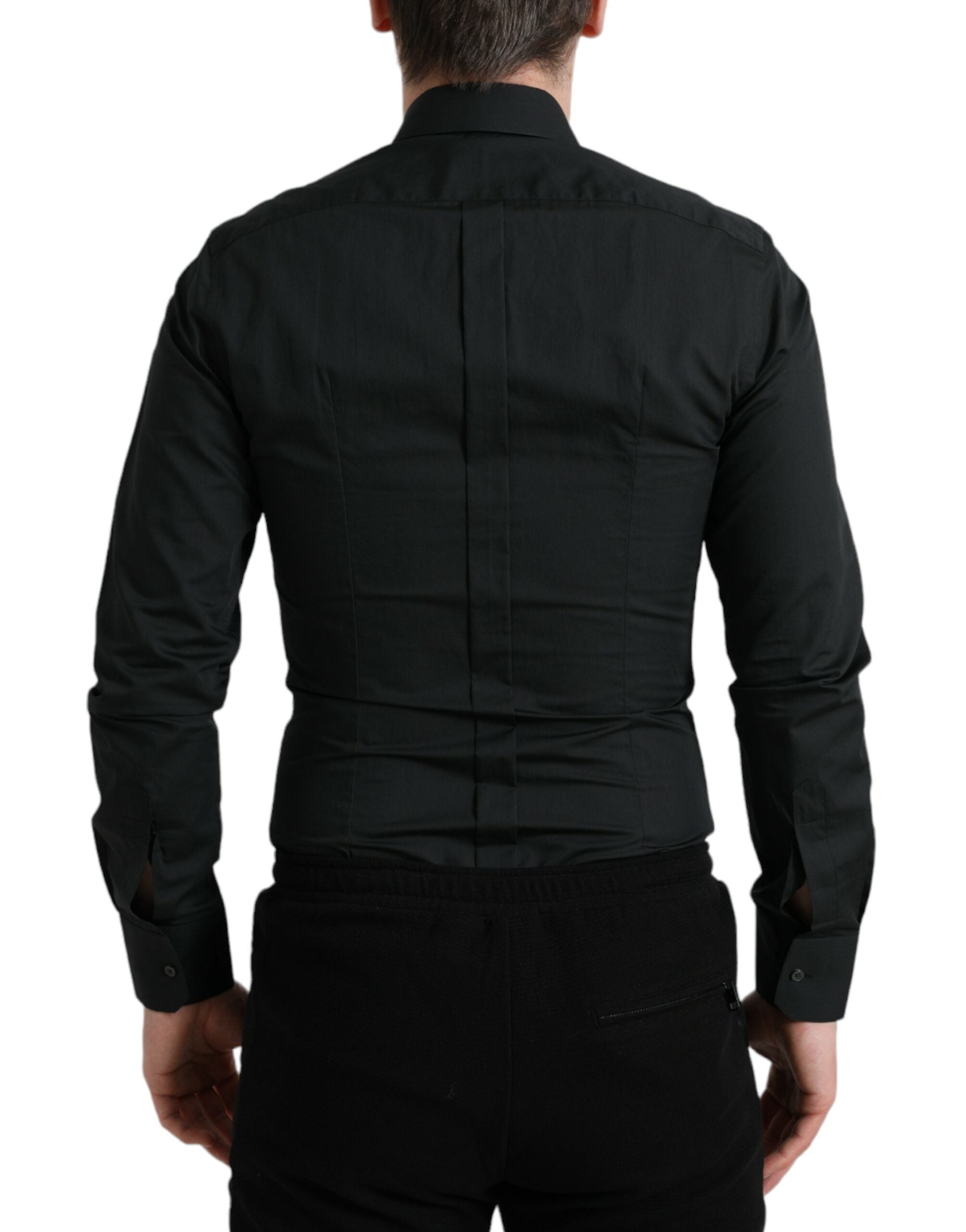 Dolce & Gabbana Black Cotton Silk Formal GOLD Dress Shirt -   -  Dolce & Gabbana.