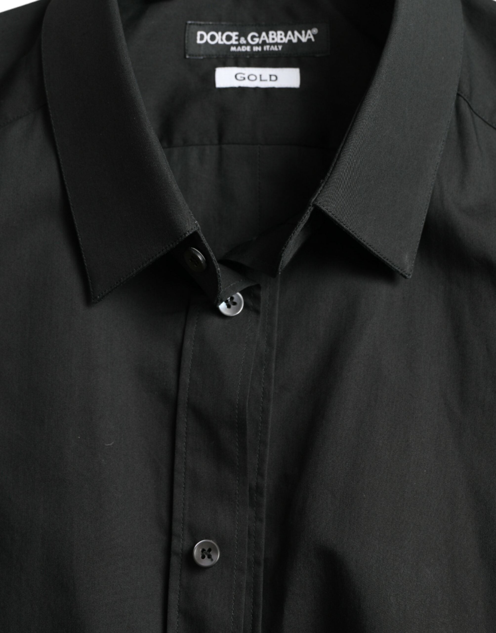 Dolce & Gabbana Black Cotton Silk Formal GOLD Dress Shirt -   -  Dolce & Gabbana.