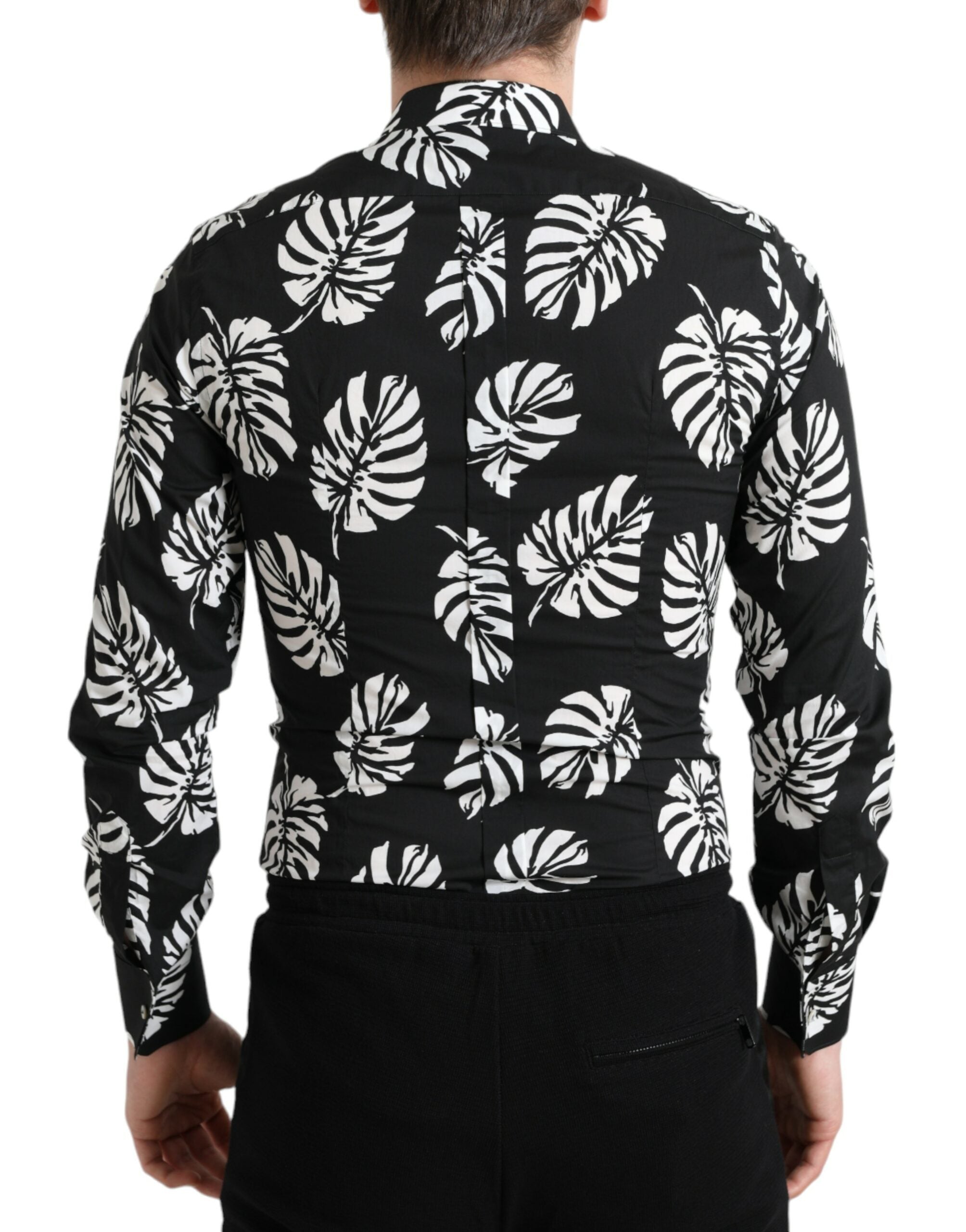 Dolce & Gabbana Black Leaf Cotton Men Formal GOLD Dress Shirt -   -  Dolce & Gabbana.