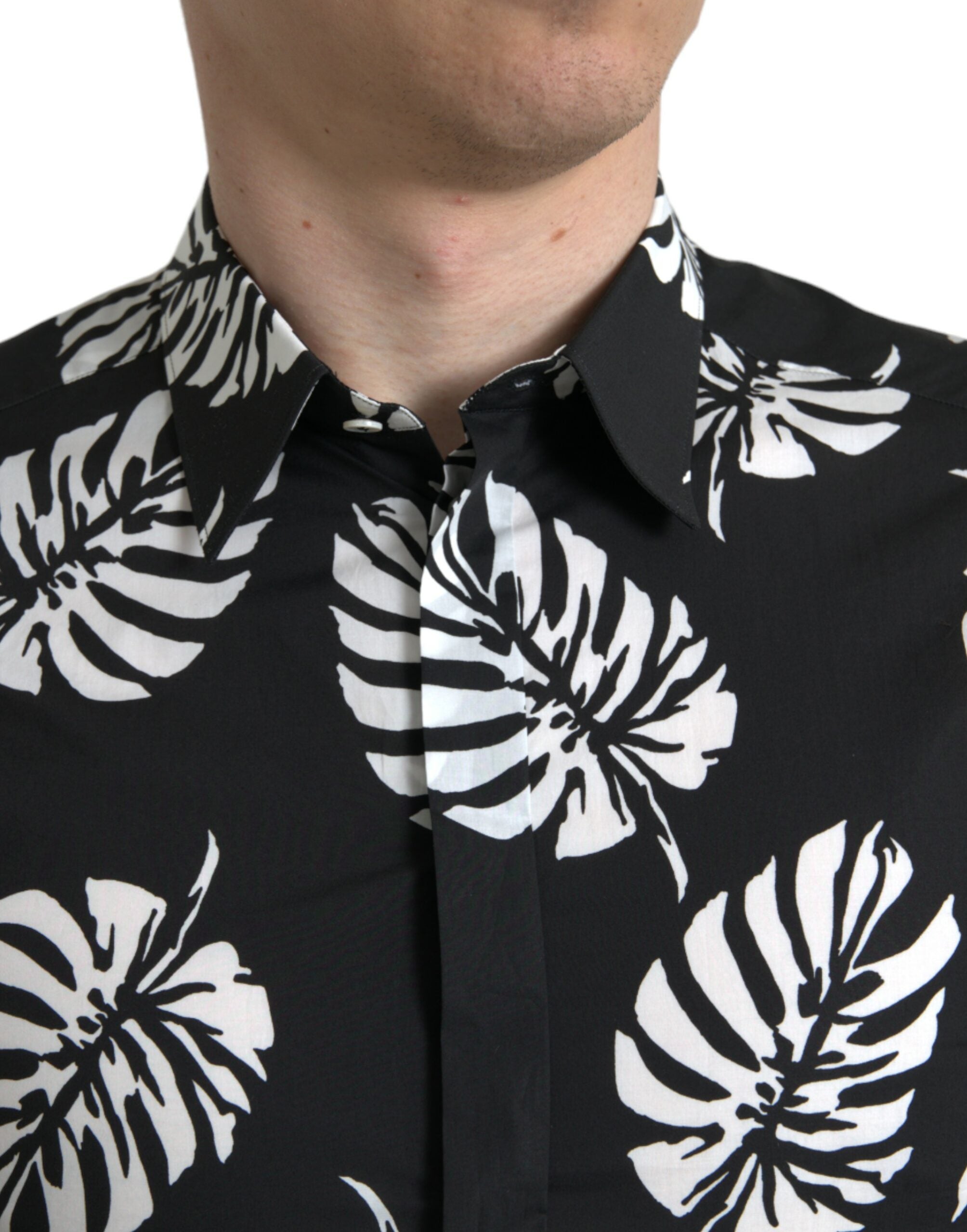 Dolce & Gabbana Black Leaf Cotton Men Formal GOLD Dress Shirt -   -  Dolce & Gabbana.