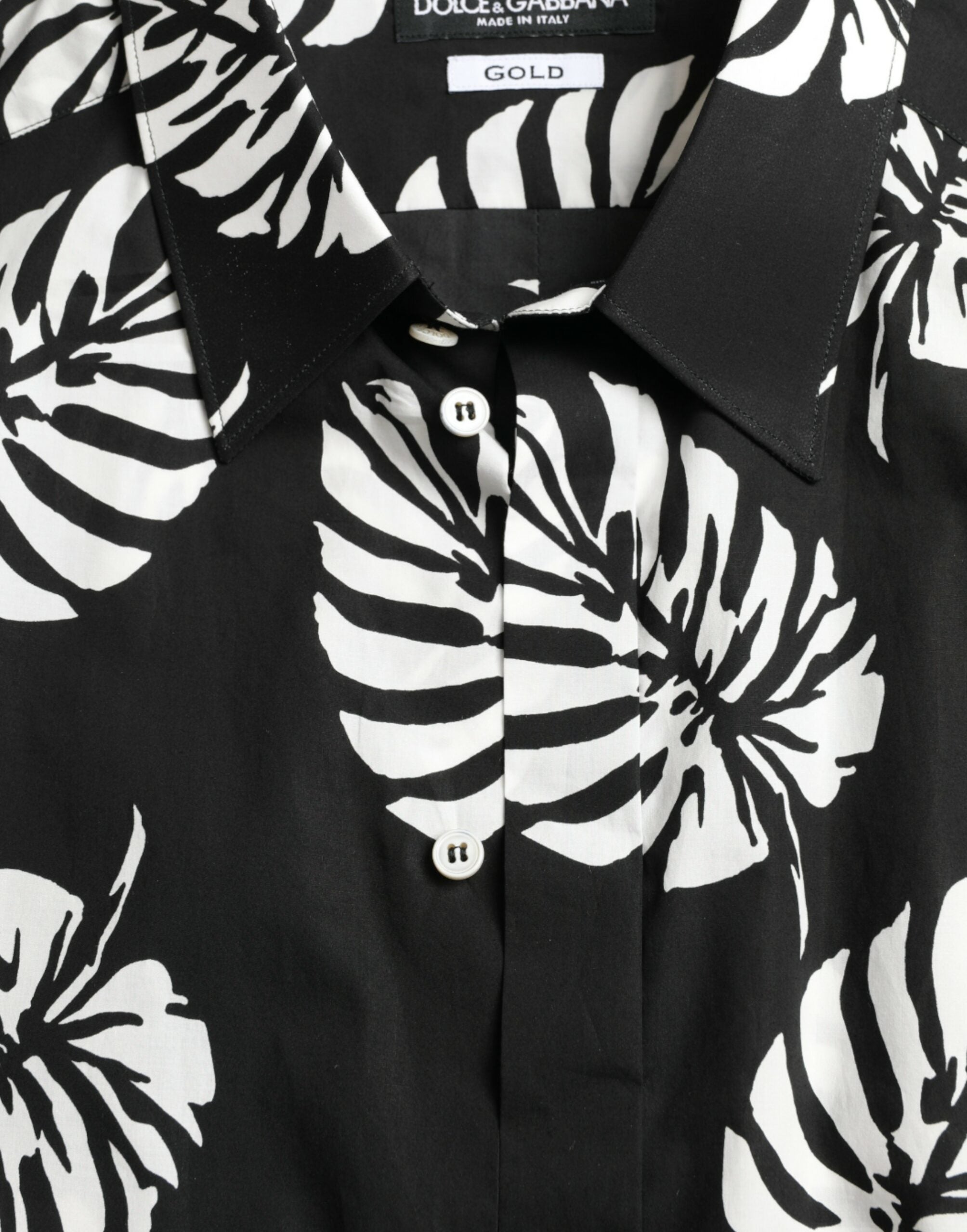 Dolce & Gabbana Black Leaf Cotton Men Formal GOLD Dress Shirt -   -  Dolce & Gabbana.