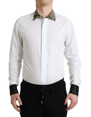 Dolce & Gabbana White Cotton Jacquard Formal GOLD Dress Shirt -   -  Dolce & Gabbana.