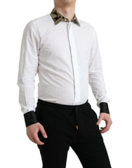 Dolce & Gabbana White Cotton Jacquard Formal GOLD Dress Shirt -   -  Dolce & Gabbana.
