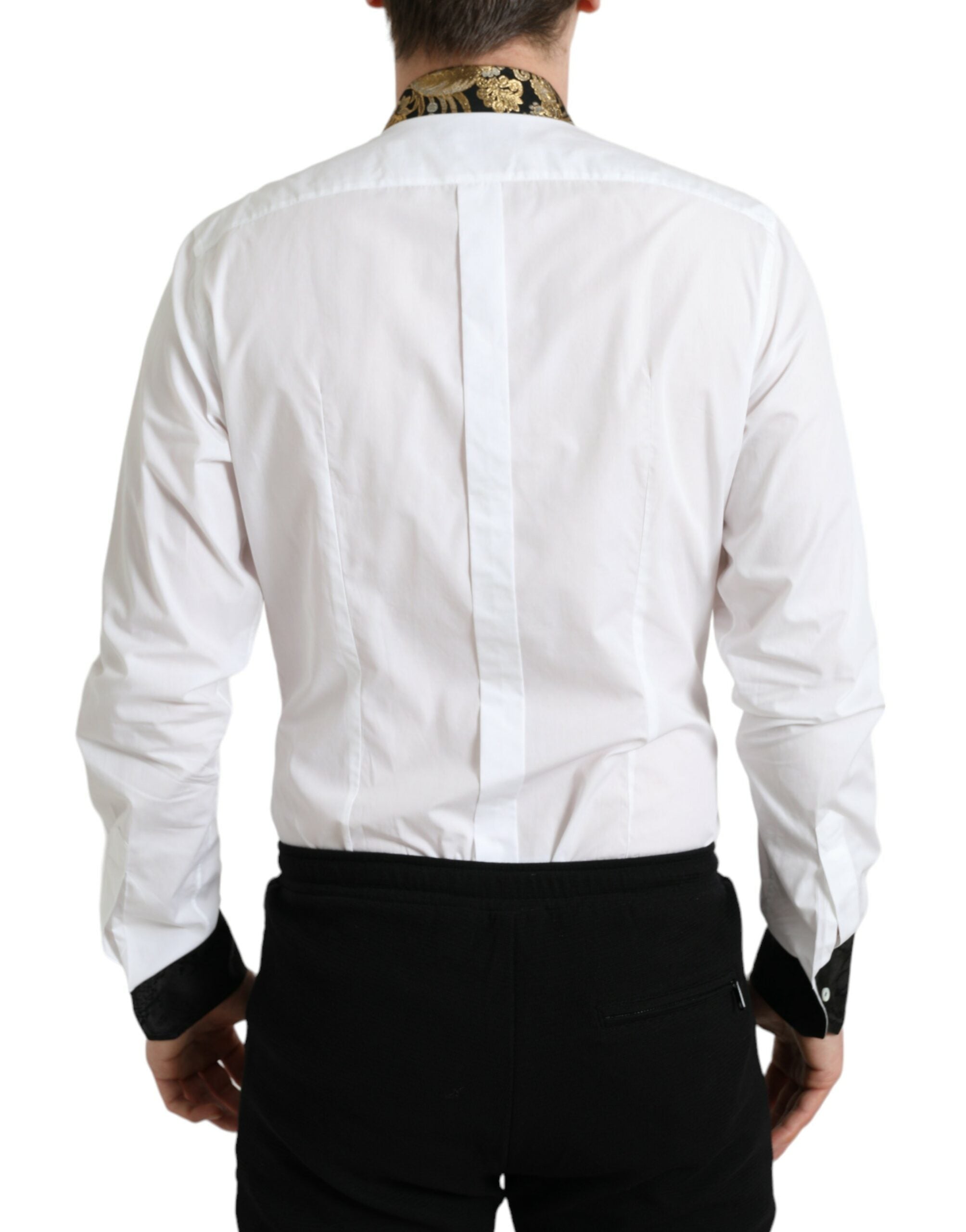 Dolce & Gabbana White Cotton Jacquard Formal GOLD Dress Shirt -   -  Dolce & Gabbana.