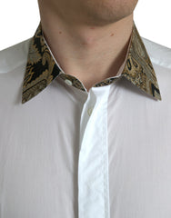 Dolce & Gabbana White Cotton Jacquard Formal GOLD Dress Shirt -   -  Dolce & Gabbana.