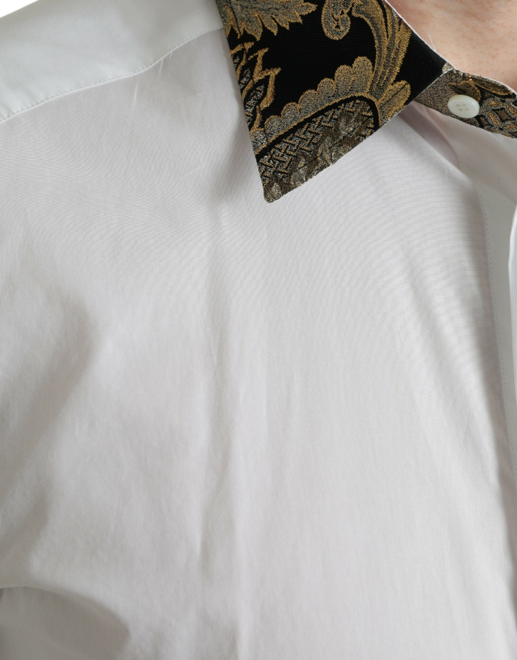 Dolce & Gabbana White Cotton Jacquard Formal GOLD Dress Shirt -   -  Dolce & Gabbana.