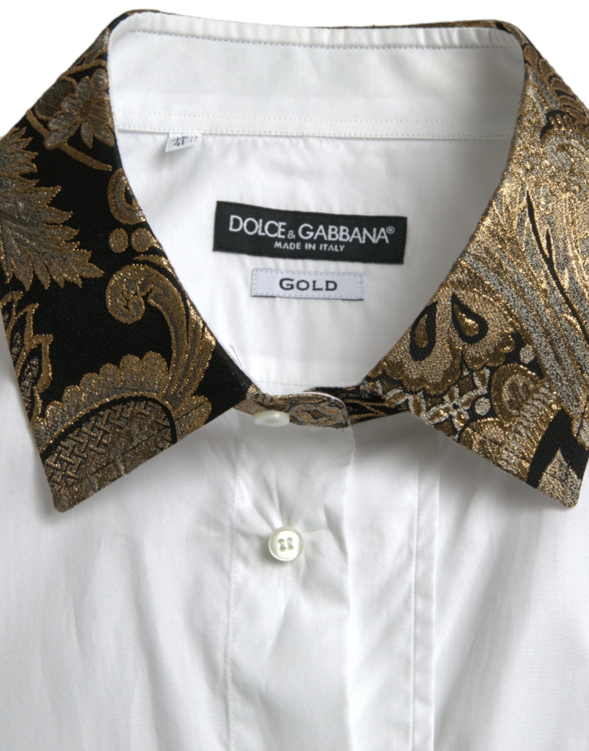 Dolce & Gabbana White Cotton Jacquard Formal GOLD Dress Shirt -   -  Dolce & Gabbana.