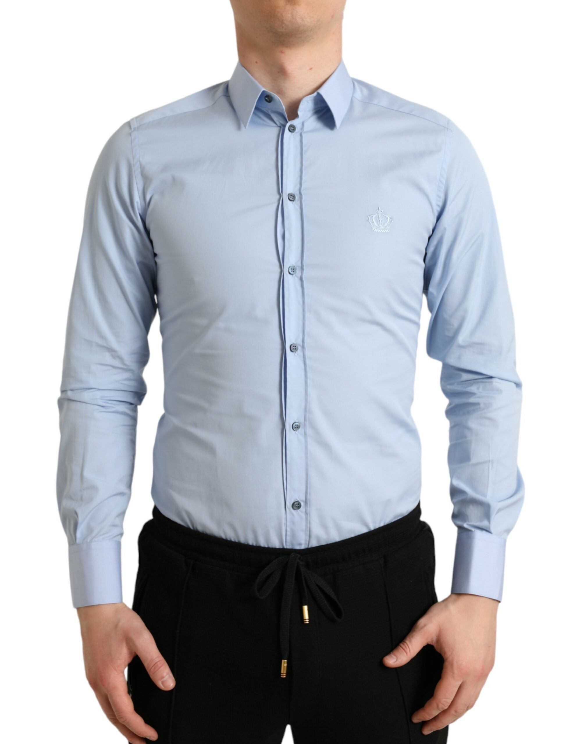 Dolce & Gabbana Sky Blue Cotton Men Formal GOLD Dress Shirt -   -  Dolce & Gabbana.