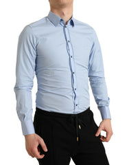 Dolce & Gabbana Sky Blue Cotton Men Formal GOLD Dress Shirt -   -  Dolce & Gabbana.