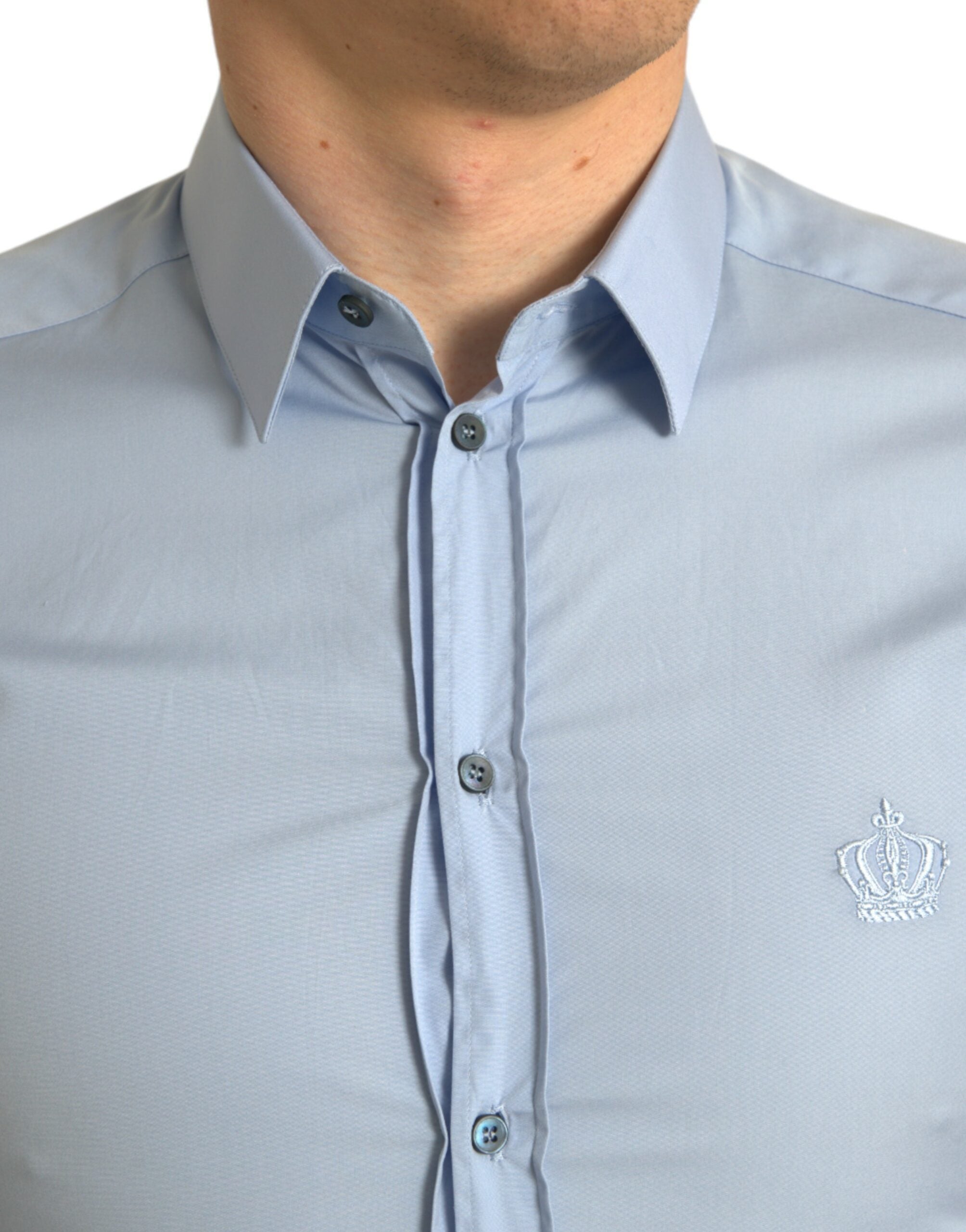 Dolce & Gabbana Sky Blue Cotton Men Formal GOLD Dress Shirt -   -  Dolce & Gabbana.