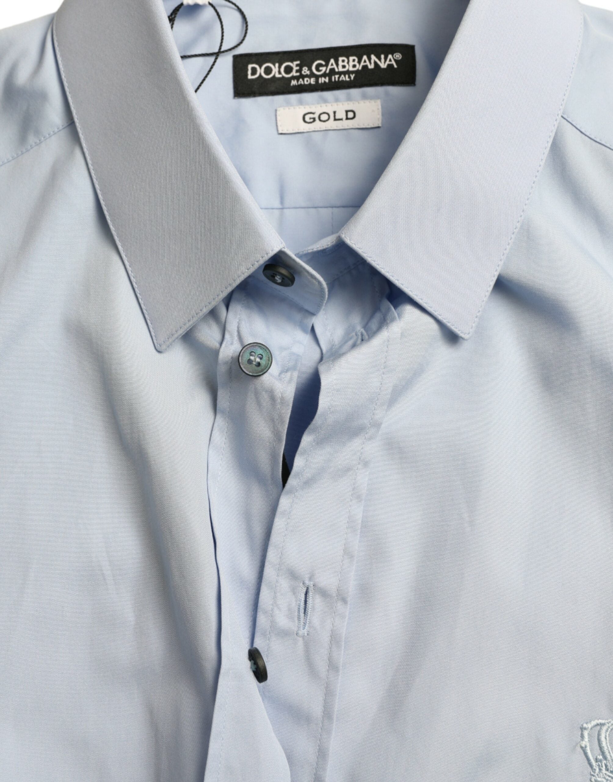 Dolce & Gabbana Sky Blue Cotton Men Formal GOLD Dress Shirt -   -  Dolce & Gabbana.