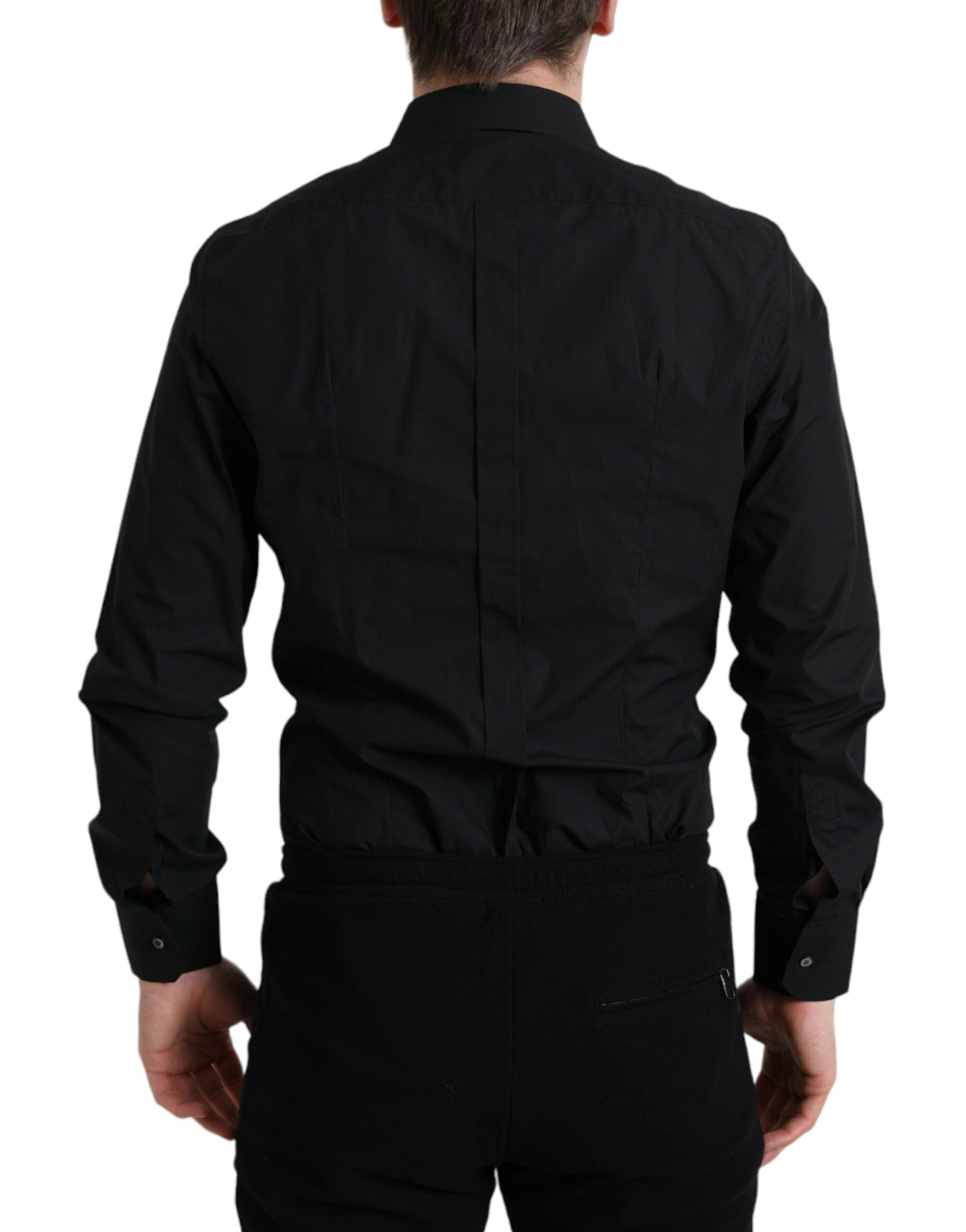 Dolce & Gabbana Black Cotton Men Formal GOLD Dress Shirt -   -  Dolce & Gabbana.