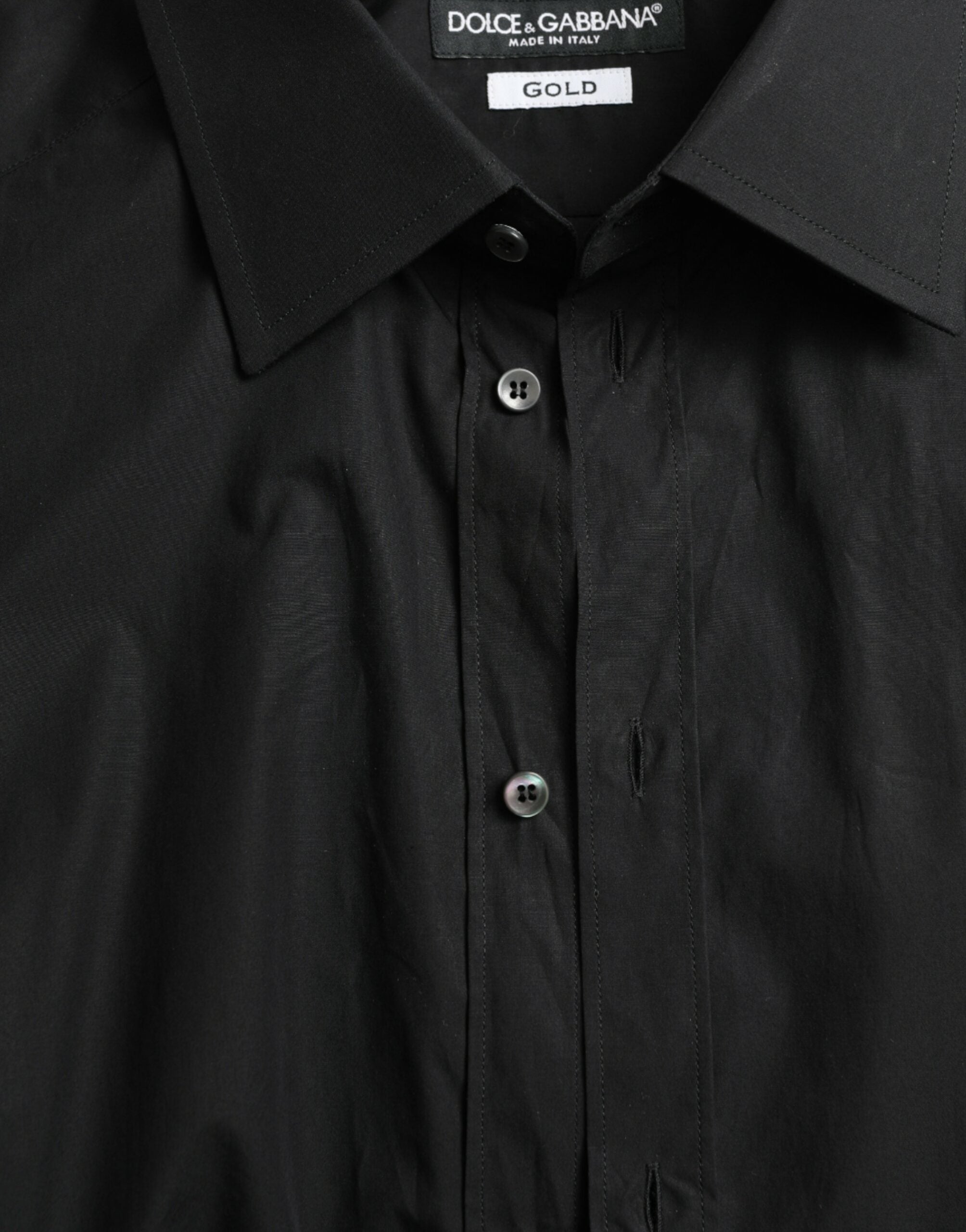 Dolce & Gabbana Black Cotton Men Formal GOLD Dress Shirt -   -  Dolce & Gabbana.