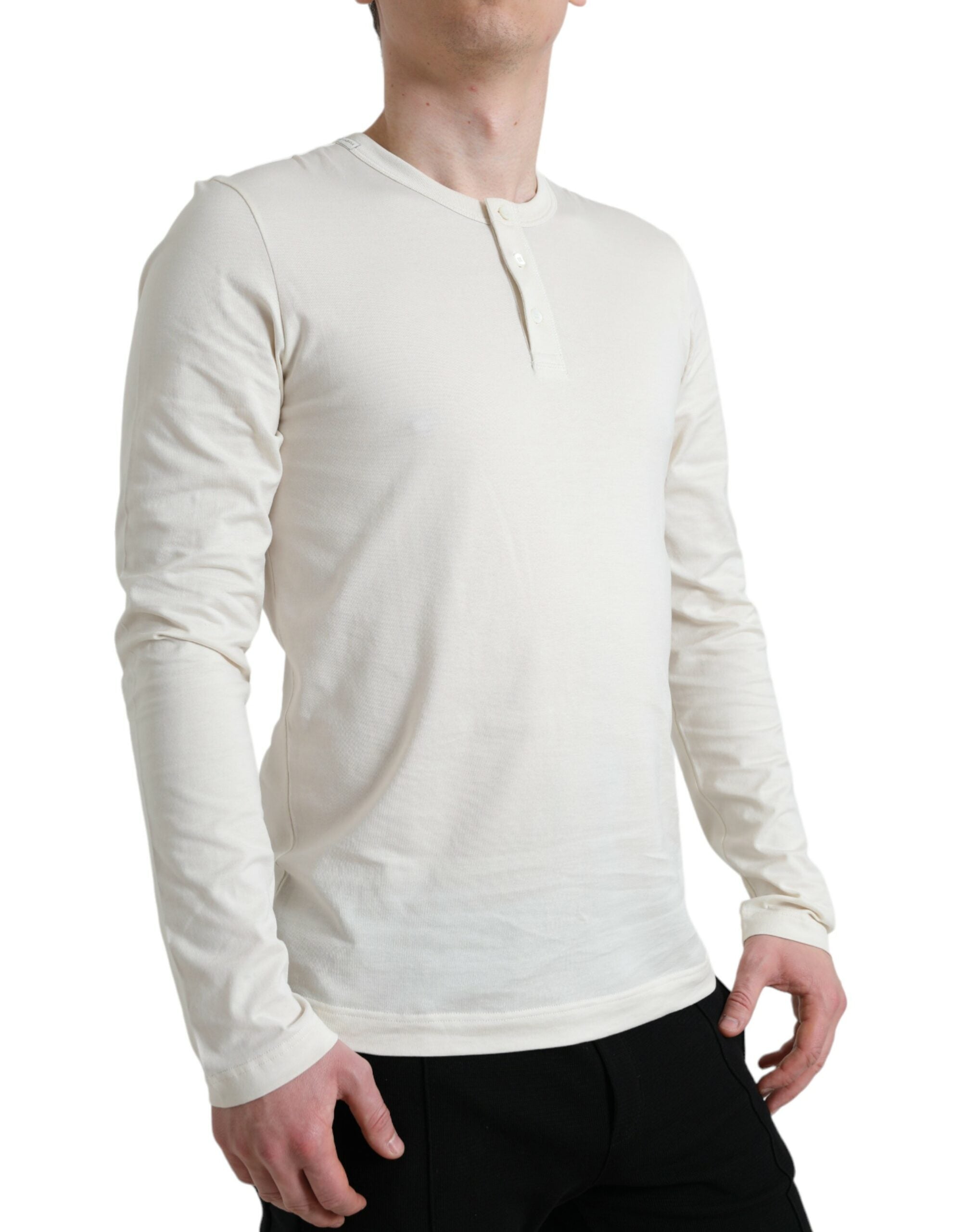 Dolce & Gabbana Off White Cotton Henley Pullover Sweater -   -  Dolce & Gabbana.