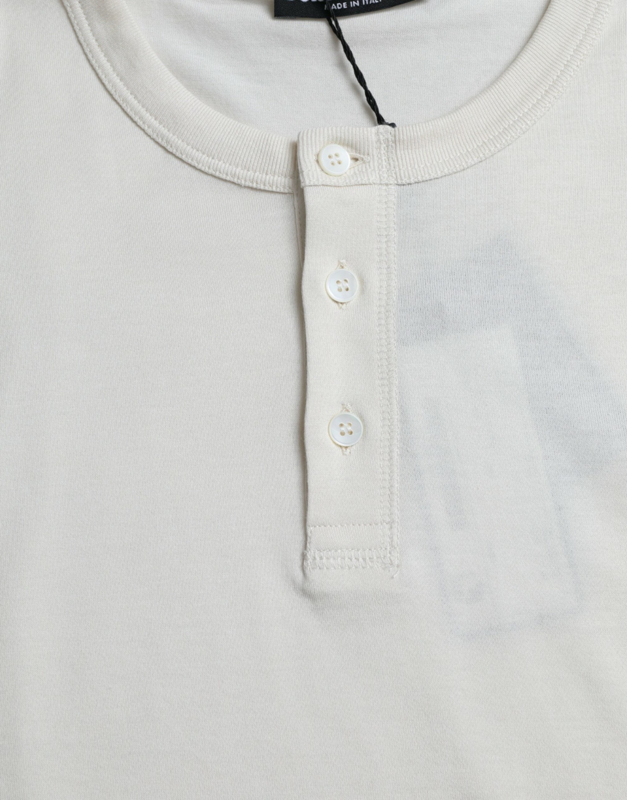 Dolce & Gabbana Off White Cotton Henley Pullover Sweater -   -  Dolce & Gabbana.