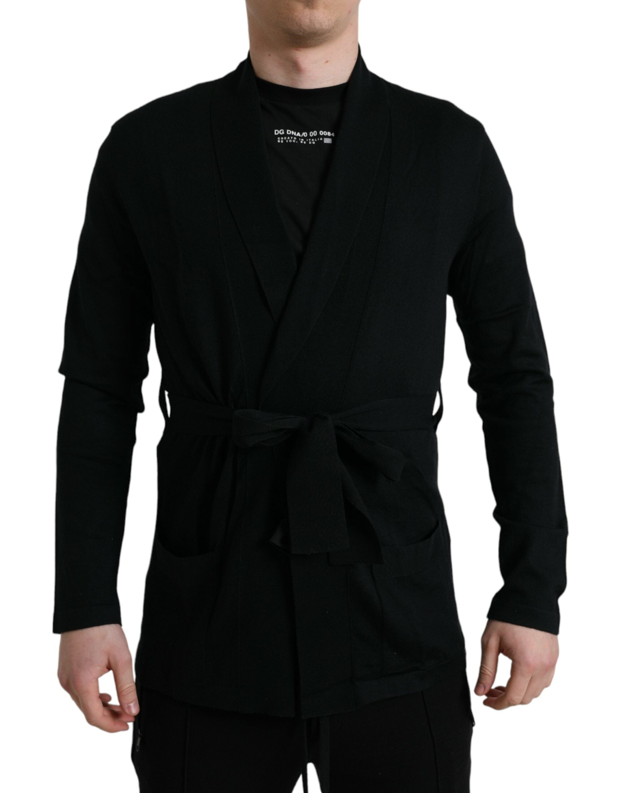 Dolce & Gabbana Black Cashmere Long Sleeves Belted Wrap Robe -   -  Dolce & Gabbana.