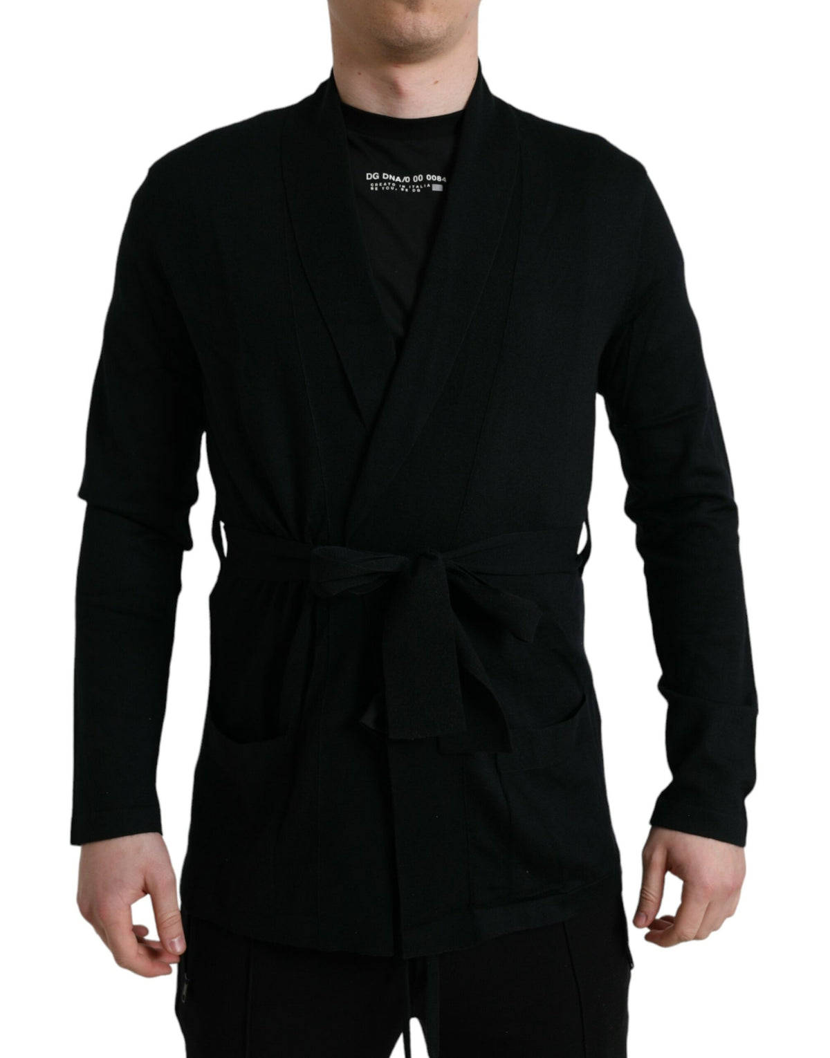 Dolce & Gabbana Black Cashmere Long Sleeves Belted Wrap Robe -   -  Dolce & Gabbana.