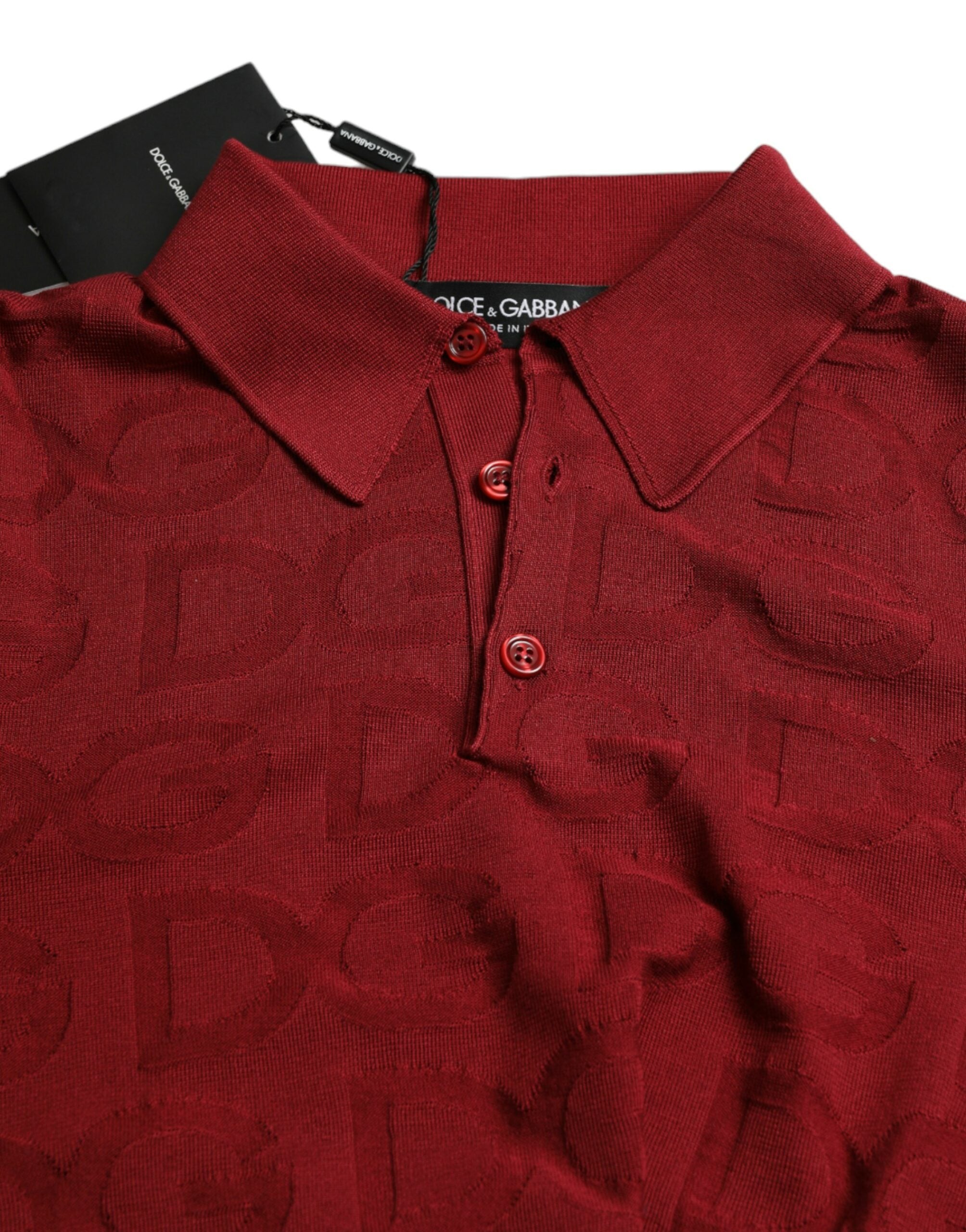 Dolce & Gabbana Maroon Collared Short Sleeve Silk T-shirt -   -  Dolce & Gabbana.