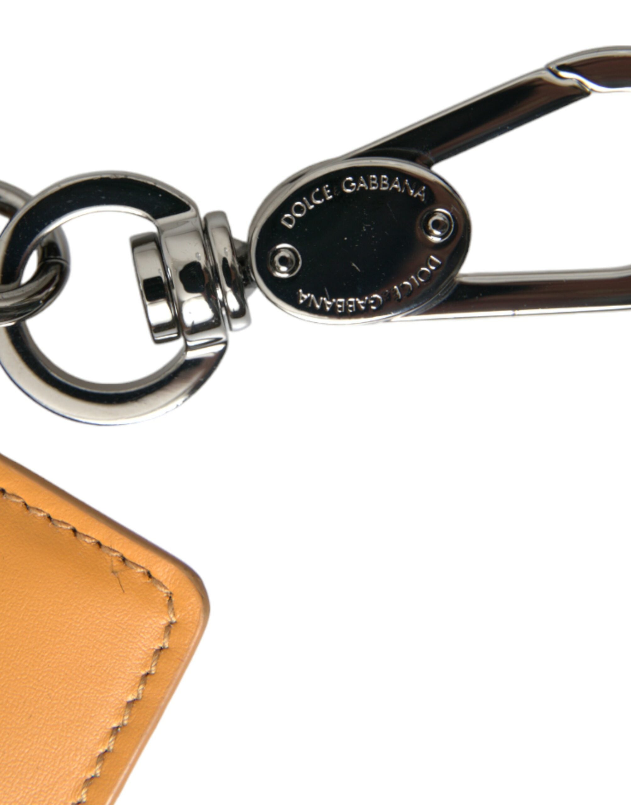 Dolce & Gabbana Orange Calf Leather Credit Card Holder Clip On Wallet -  Leather Card Holder for Men -  Dolce & Gabbana.
