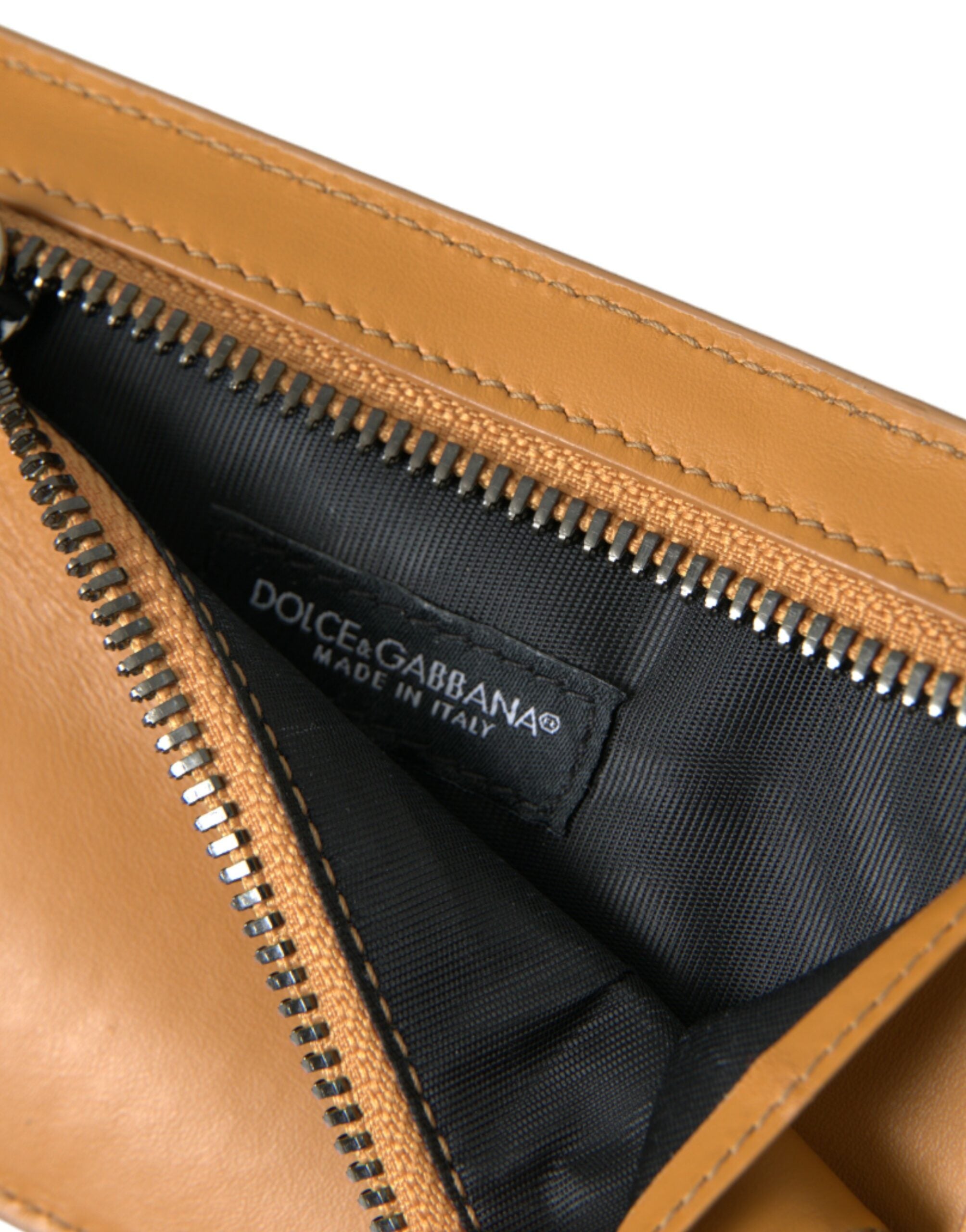 Dolce & Gabbana Orange Calf Leather Credit Card Holder Clip On Wallet -  Leather Card Holder for Men -  Dolce & Gabbana.