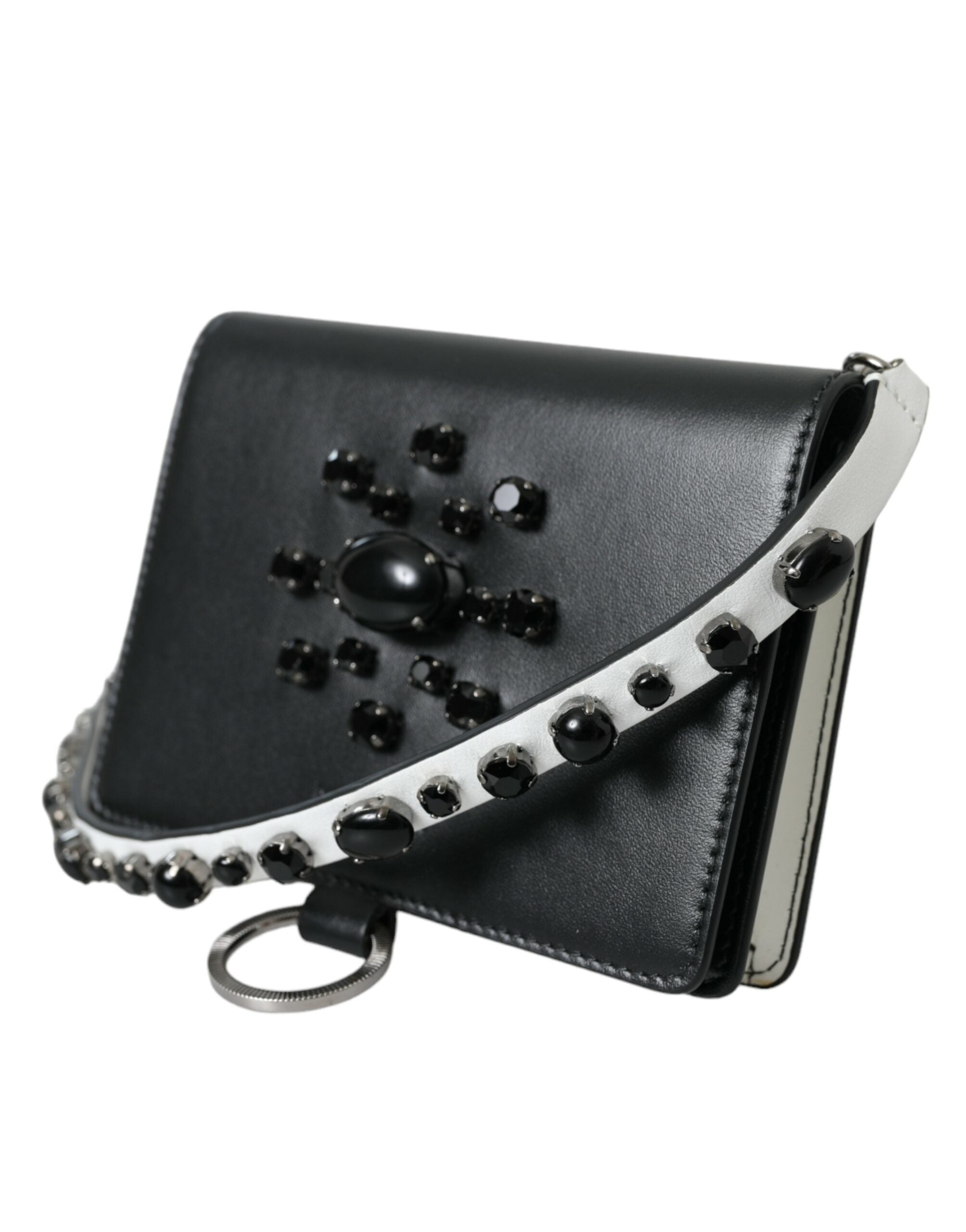 Dolce & Gabbana Black White Leather Crystal Embellished Cardholder Wallet -   -  Dolce & Gabbana.