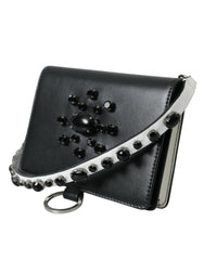 Dolce & Gabbana Black White Leather Crystal Embellished Cardholder Wallet -   -  Dolce & Gabbana.