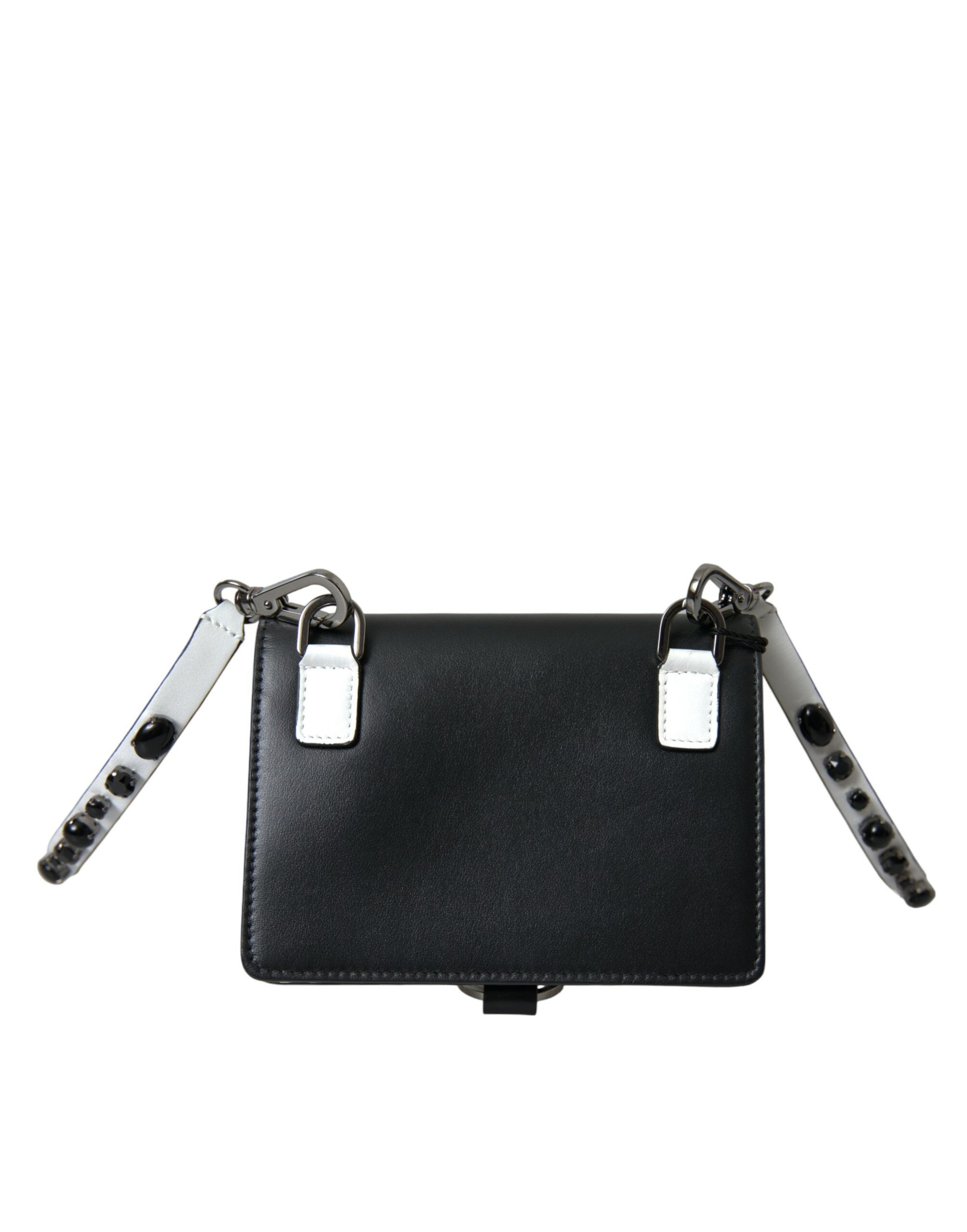 Dolce & Gabbana Black White Leather Crystal Embellished Cardholder Wallet -   -  Dolce & Gabbana.