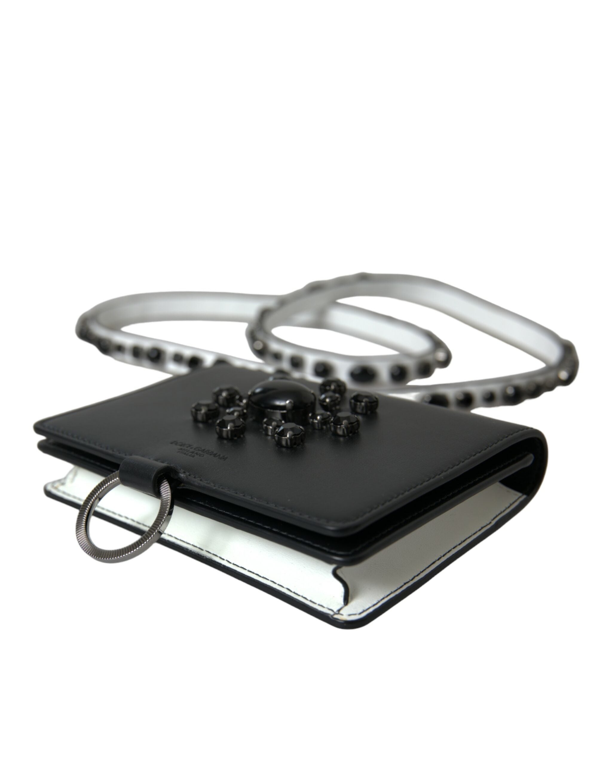 Dolce & Gabbana Black White Leather Crystal Embellished Cardholder Wallet -   -  Dolce & Gabbana.