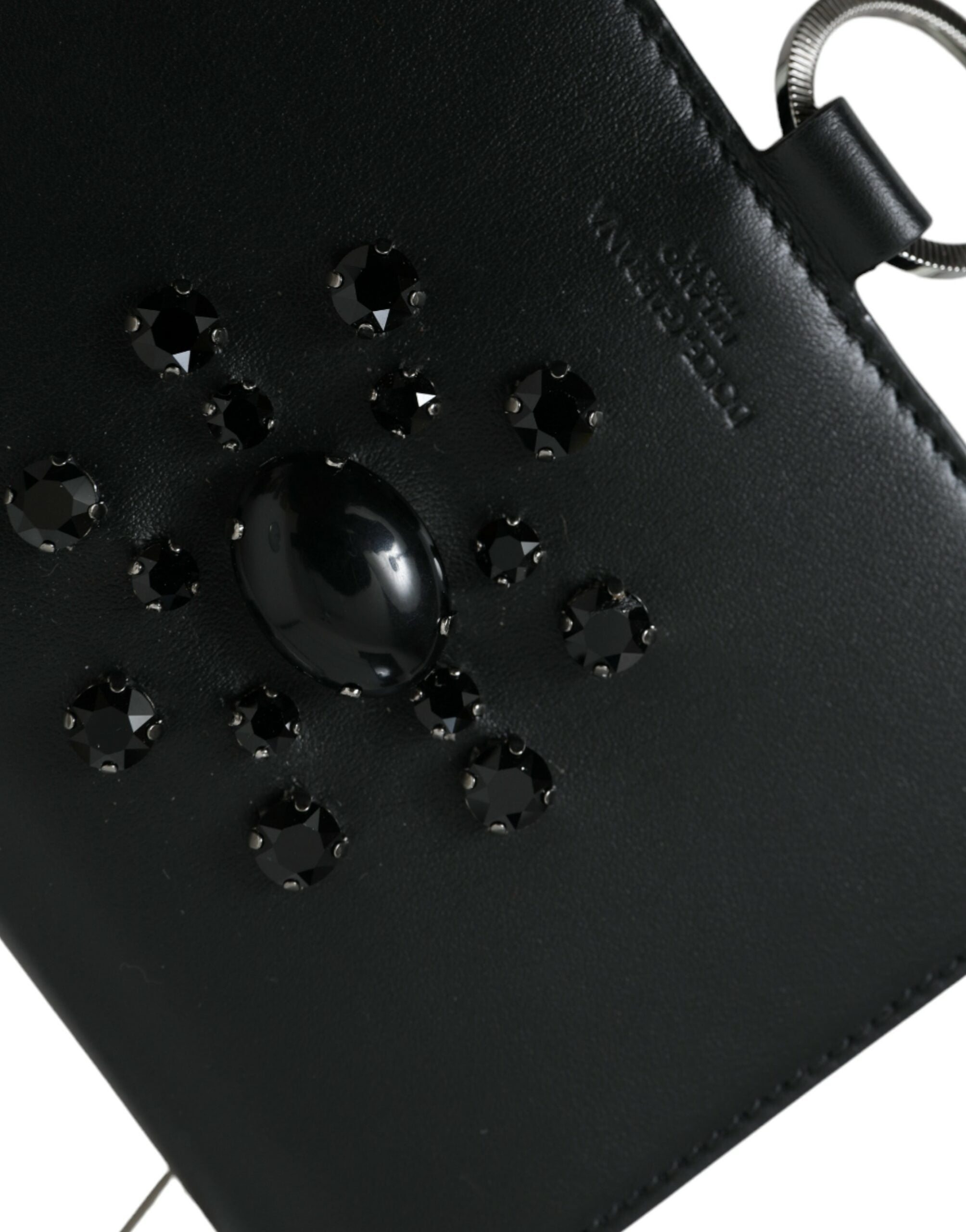 Dolce & Gabbana Black White Leather Crystal Embellished Cardholder Wallet -   -  Dolce & Gabbana.