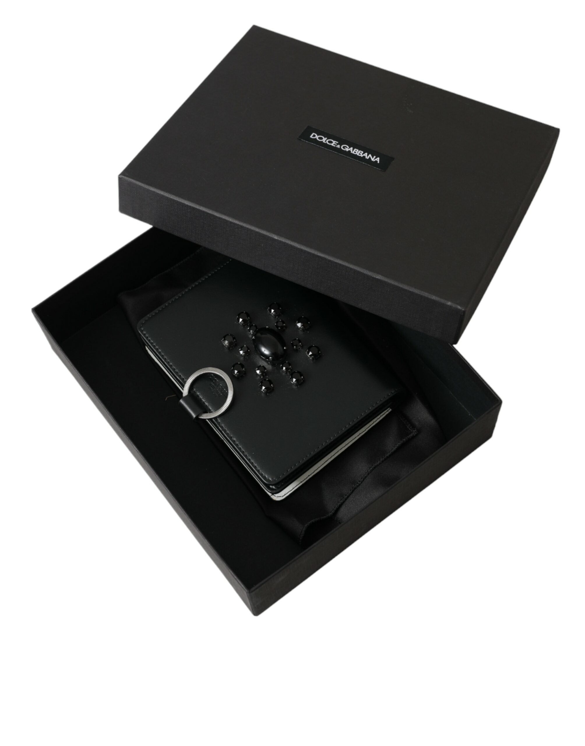 Dolce & Gabbana Black White Leather Crystal Embellished Cardholder Wallet -   -  Dolce & Gabbana.