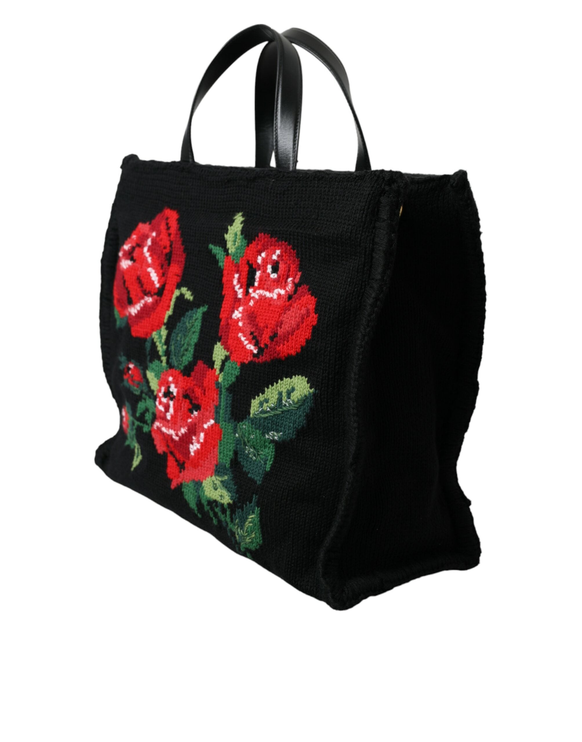 Dolce & Gabbana Black Cashmere Rose Embroidery Shopping Tote Bag -  Luxury Shopper Bag for Women -  Dolce & Gabbana.