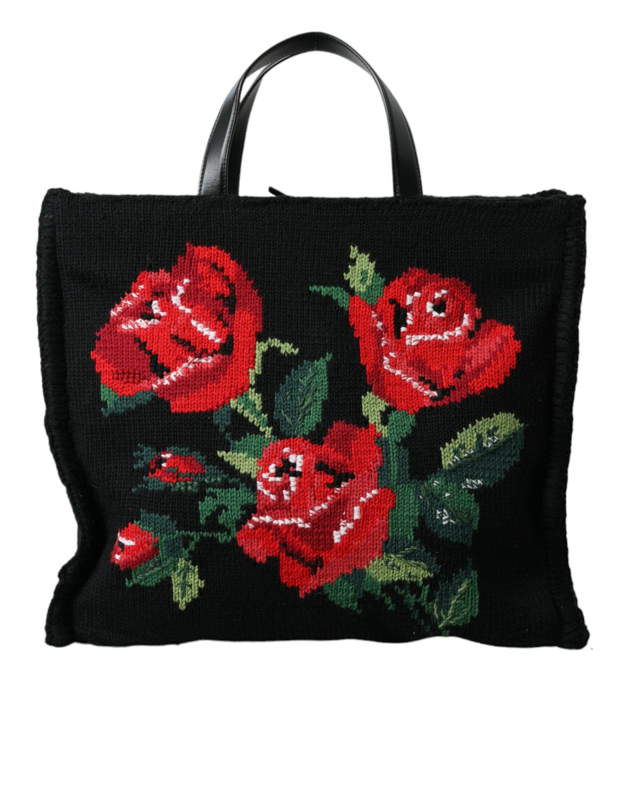 Dolce & Gabbana Black Cashmere Rose Embroidery Shopping Tote Bag -  Luxury Shopper Bag for Women -  Dolce & Gabbana.