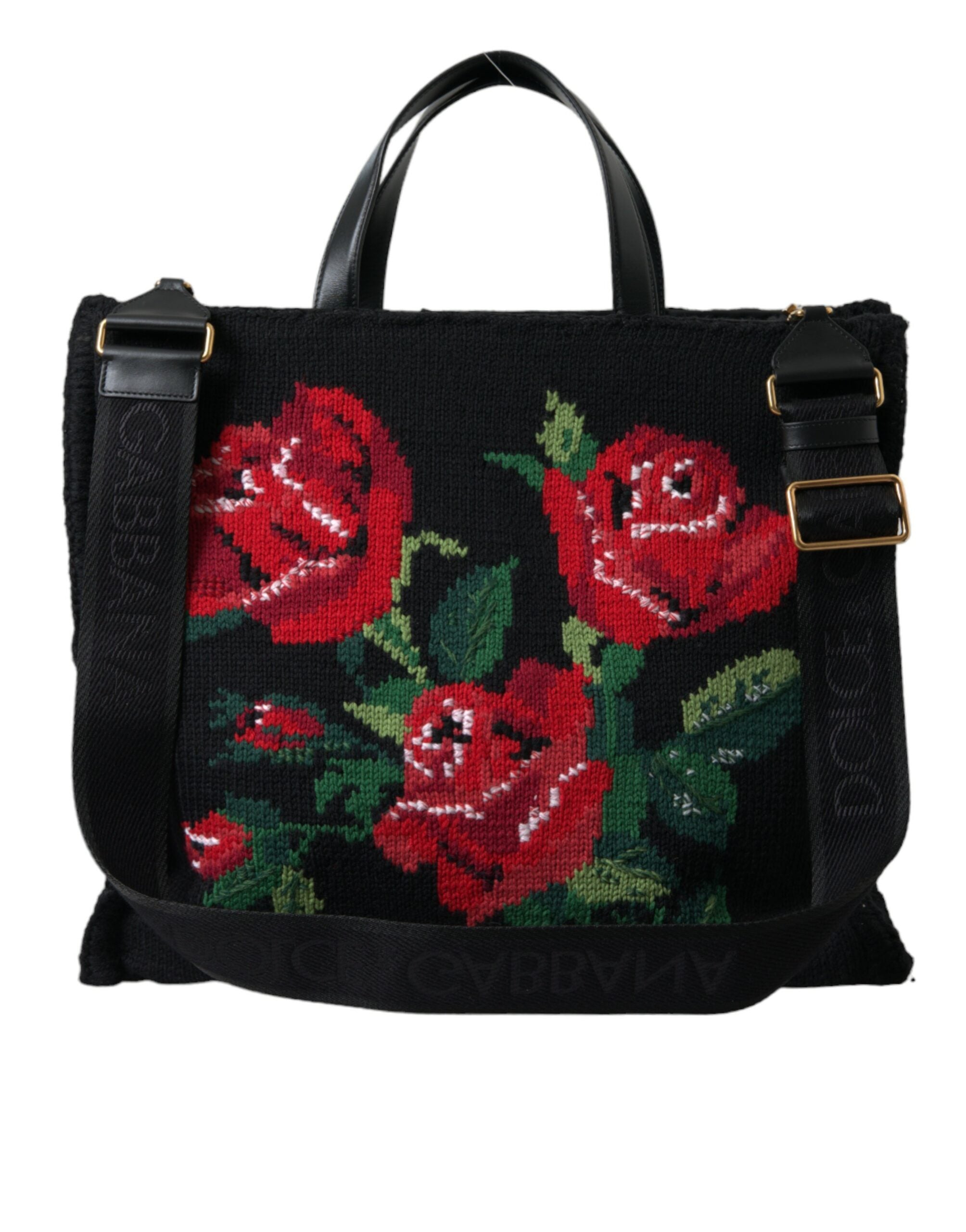 Dolce & Gabbana Black Cashmere Rose Embroidery Shopping Tote Bag -  Luxury Shopper Bag for Women -  Dolce & Gabbana.