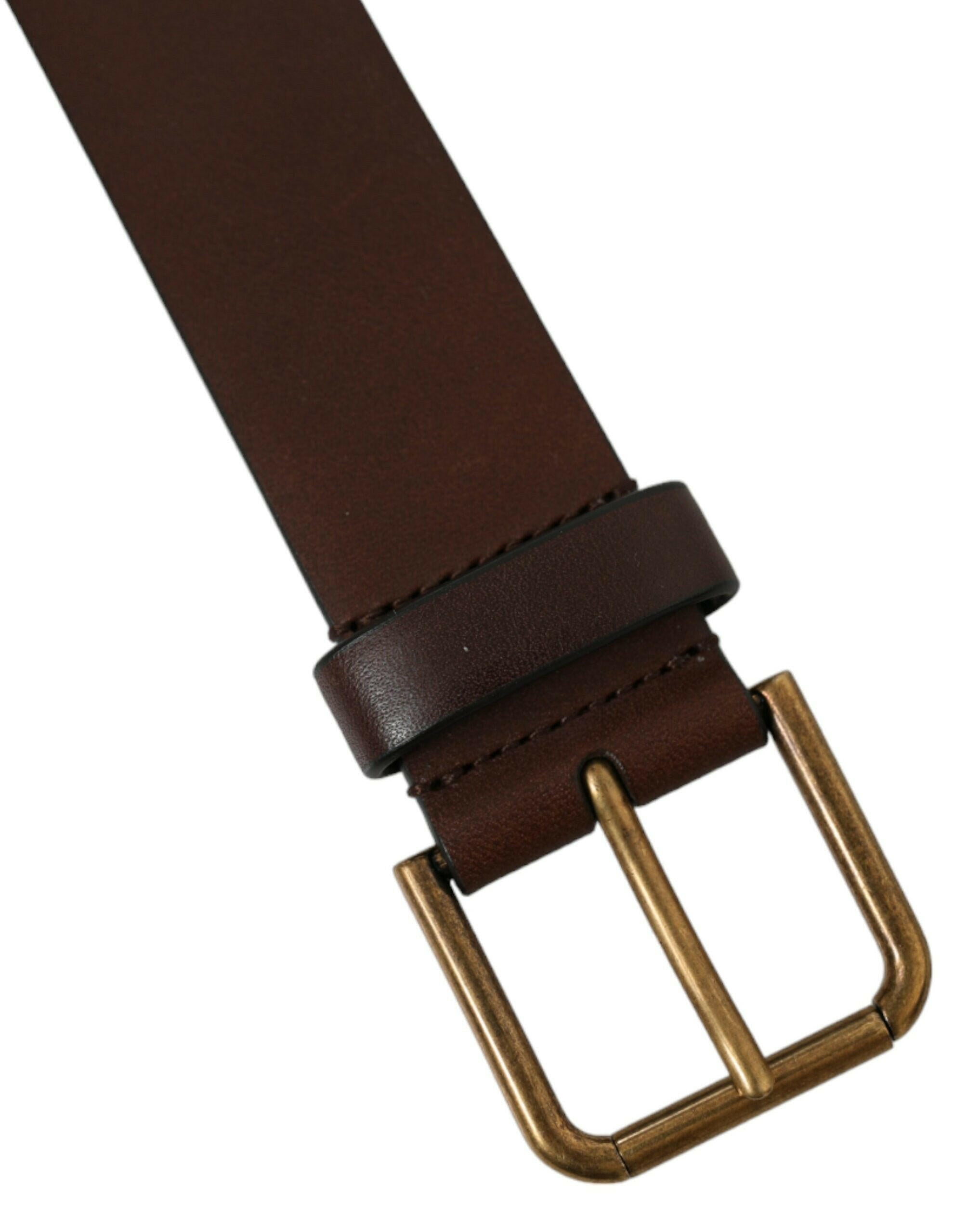 Dolce & Gabbana Brown Calf Leather Gold Metal Buckle Belt -   -  Dolce & Gabbana.