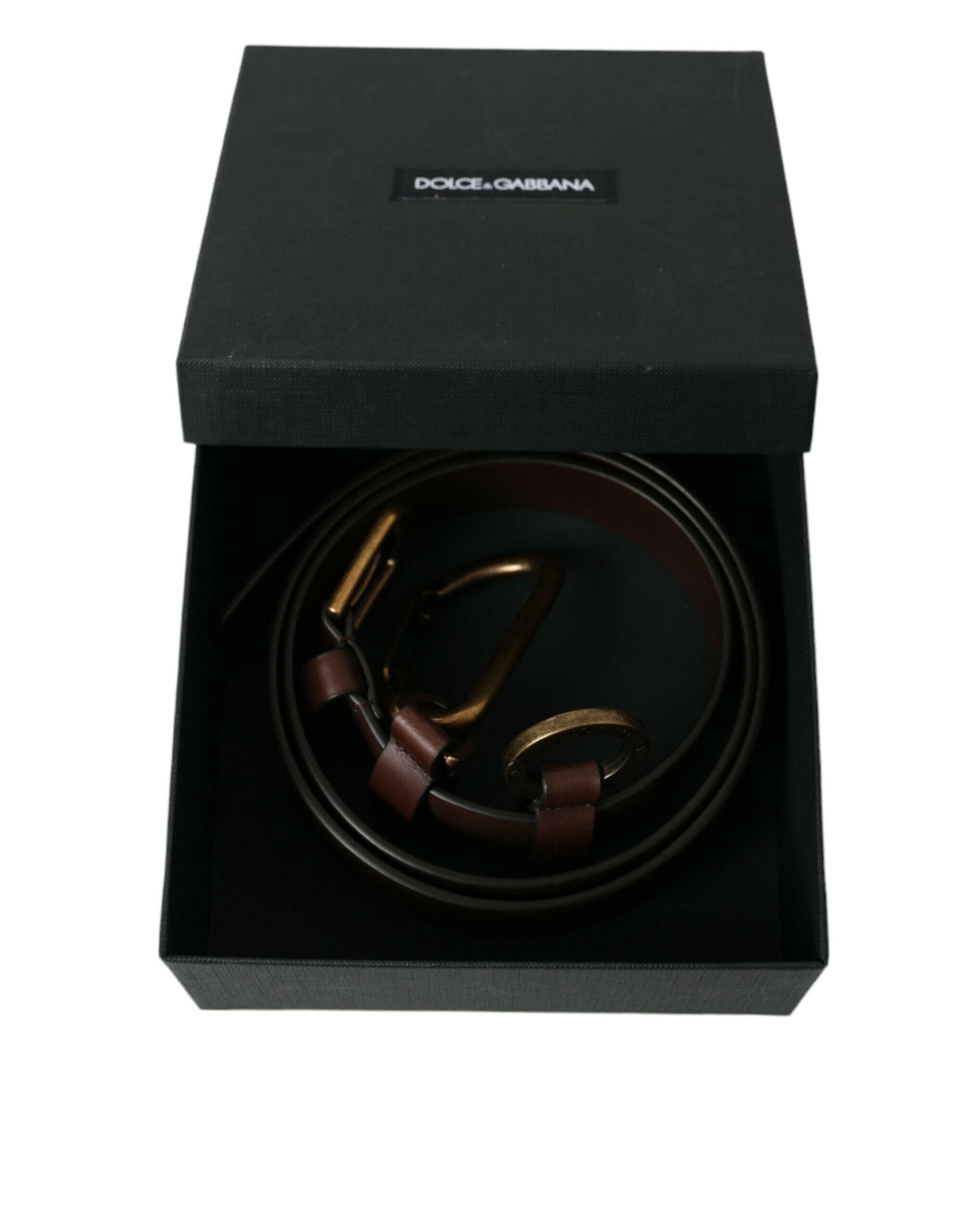 Dolce & Gabbana Brown Calf Leather Gold Metal Buckle Belt -   -  Dolce & Gabbana.