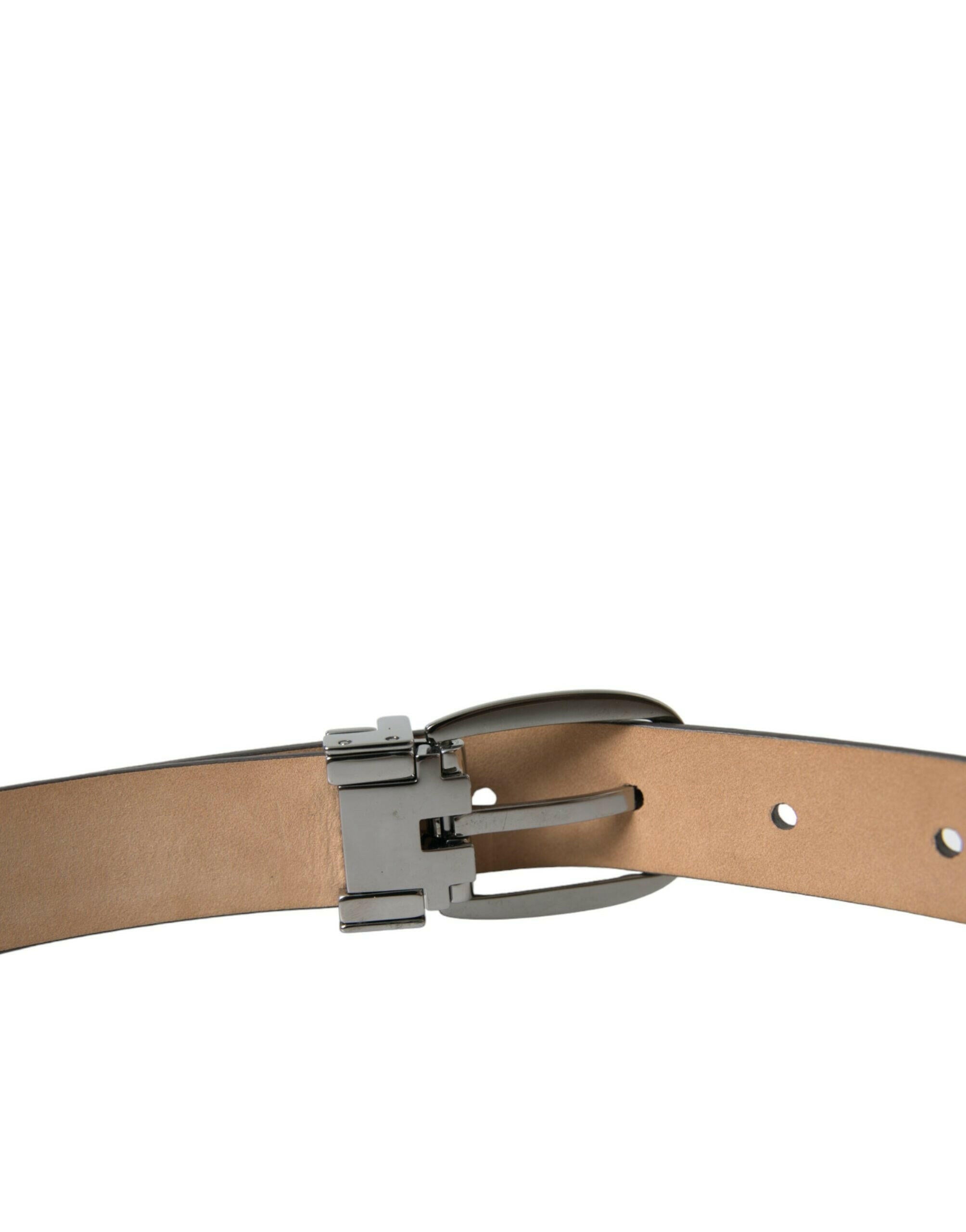 Dolce & Gabbana Dark Brown Leather Silver Metal Buckle Belt -   -  Dolce & Gabbana.