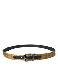 Dolce & Gabbana Gold Leather Jacquard Silver Metal Buckle Belt -   -  Dolce & Gabbana.