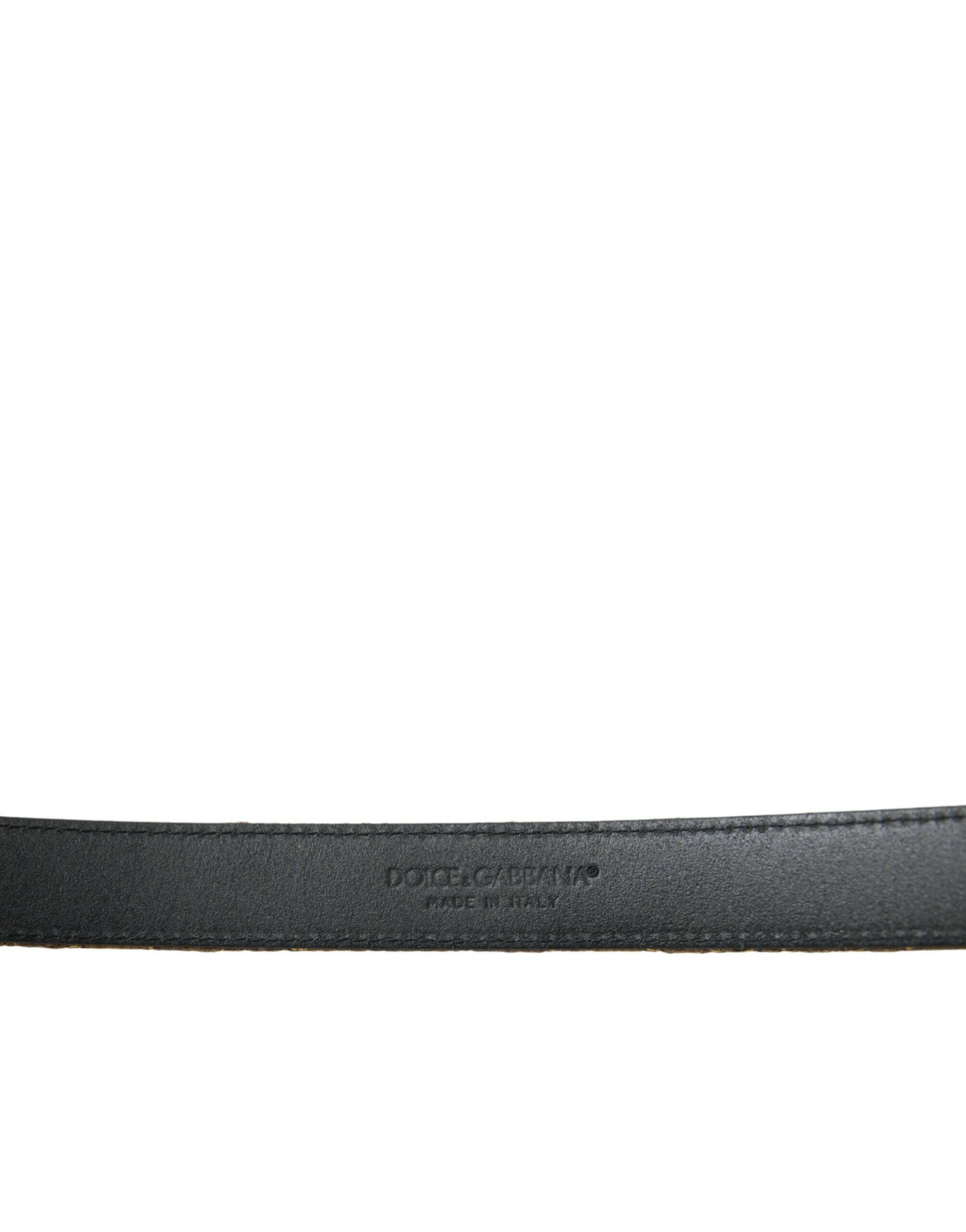Dolce & Gabbana Gold Leather Jacquard Silver Metal Buckle Belt -   -  Dolce & Gabbana.